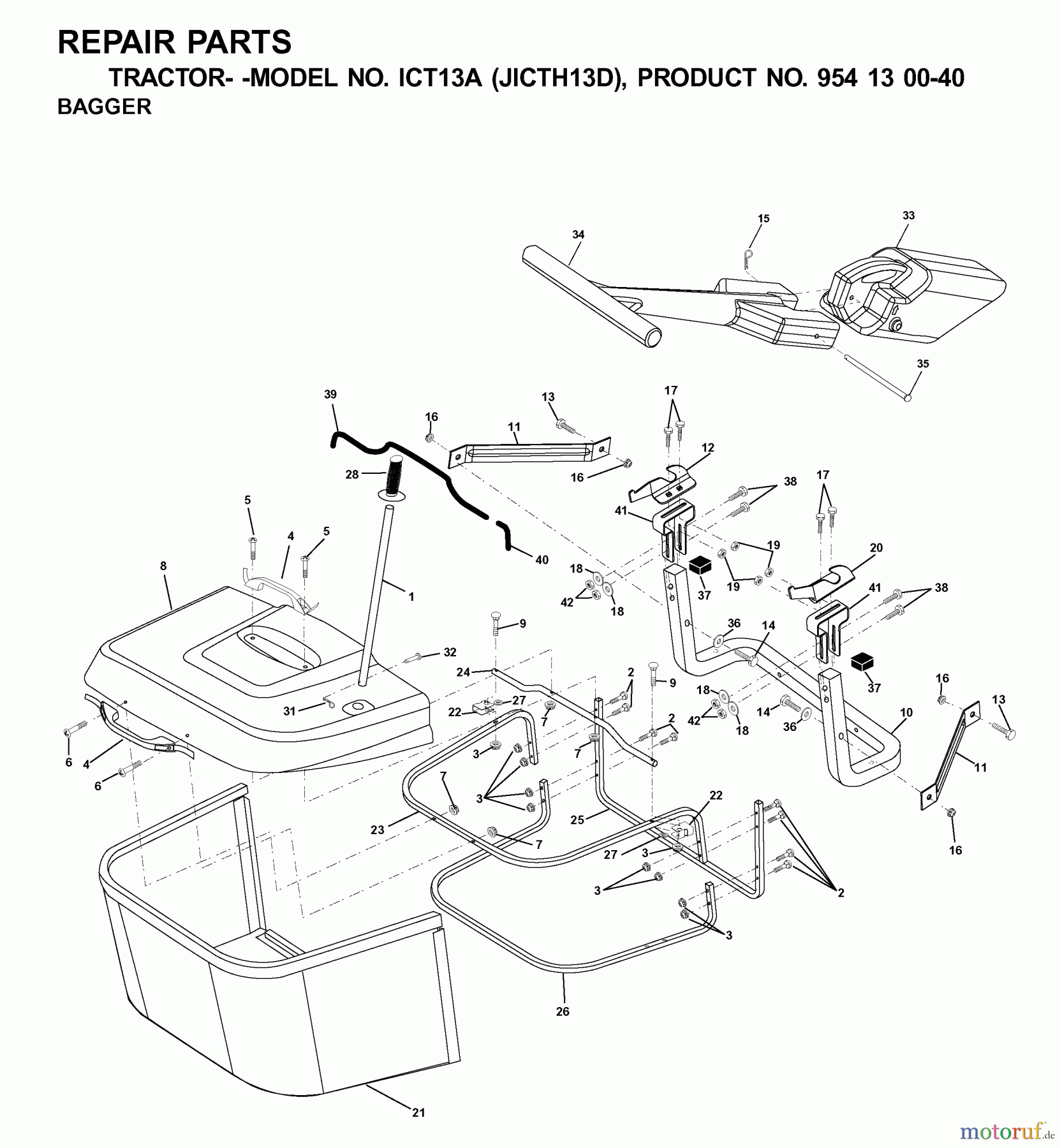  Jonsered Rasen  und Garten Traktoren ICT13A (JICTH13D, 954130040) - Jonsered Lawn & Garden Tractor (2001-02) BAGGER