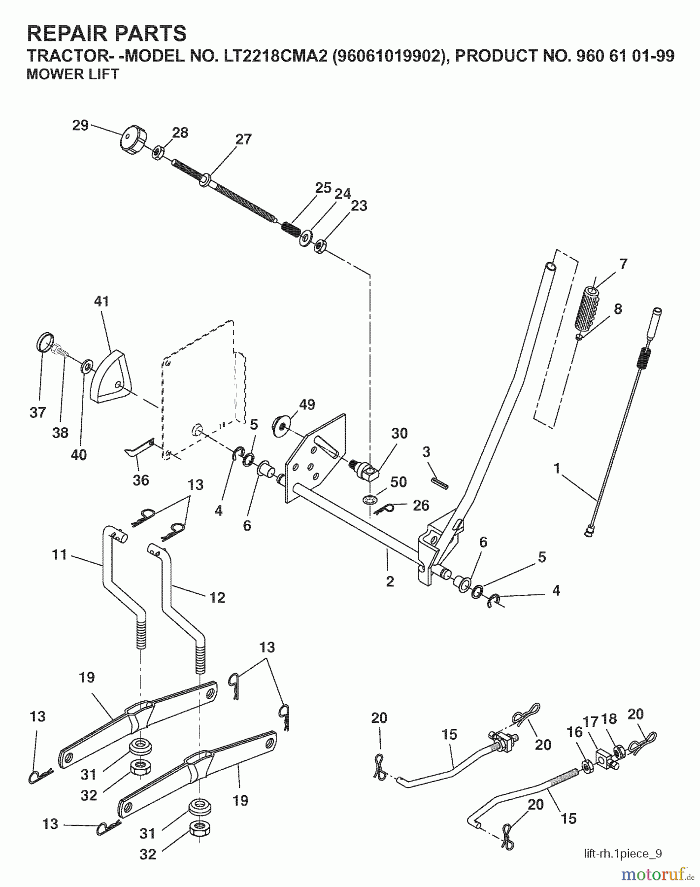  Jonsered Rasen  und Garten Traktoren LT2218 CMA2 (96061019902) - Jonsered Lawn & Garden Tractor (2007-07) MOWER LIFT / DECK LIFT