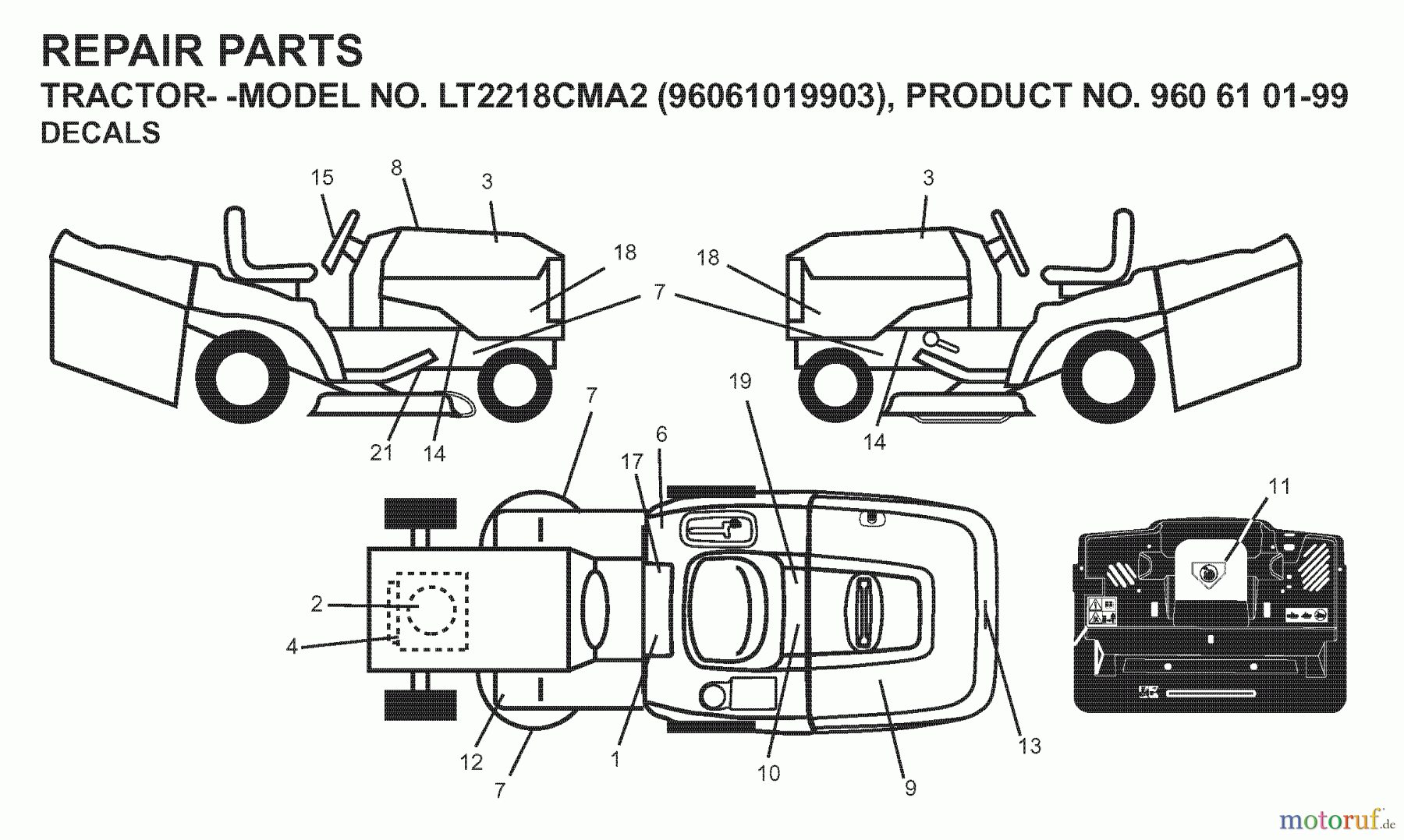  Jonsered Rasen  und Garten Traktoren LT2218 CMA2 (96061019903) - Jonsered Lawn & Garden Tractor (2007-10) DECALS
