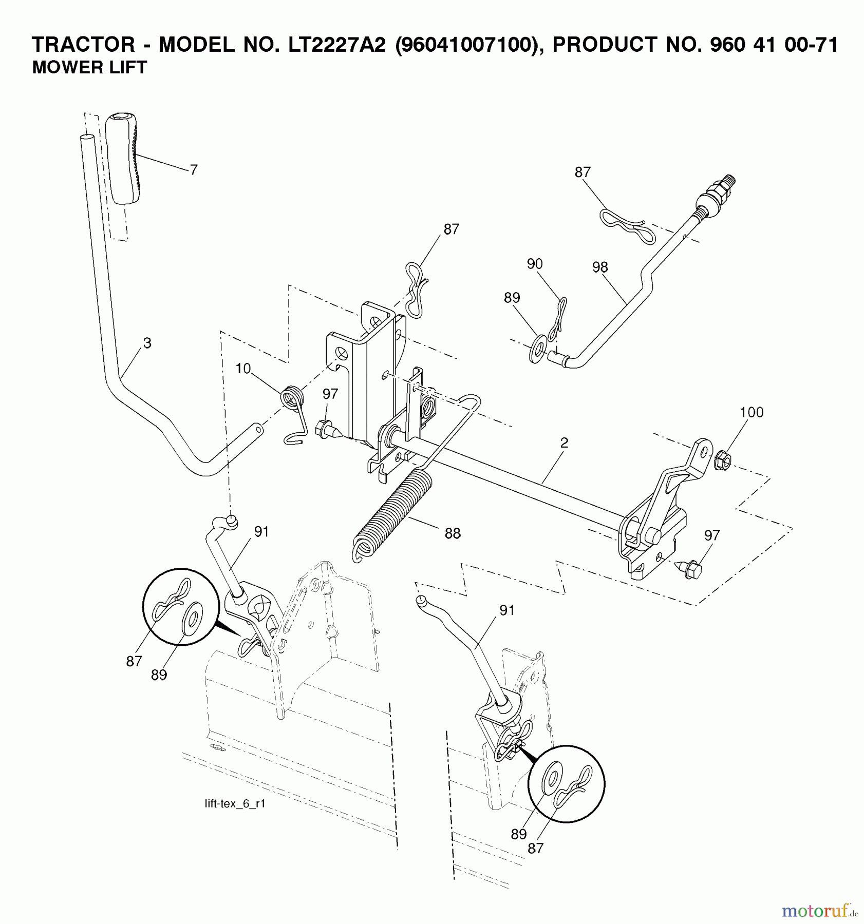  Jonsered Rasen  und Garten Traktoren LT2227 A2 (96041007100) - Jonsered Lawn & Garden Tractor (2008-02) MOWER LIFT / DECK LIFT