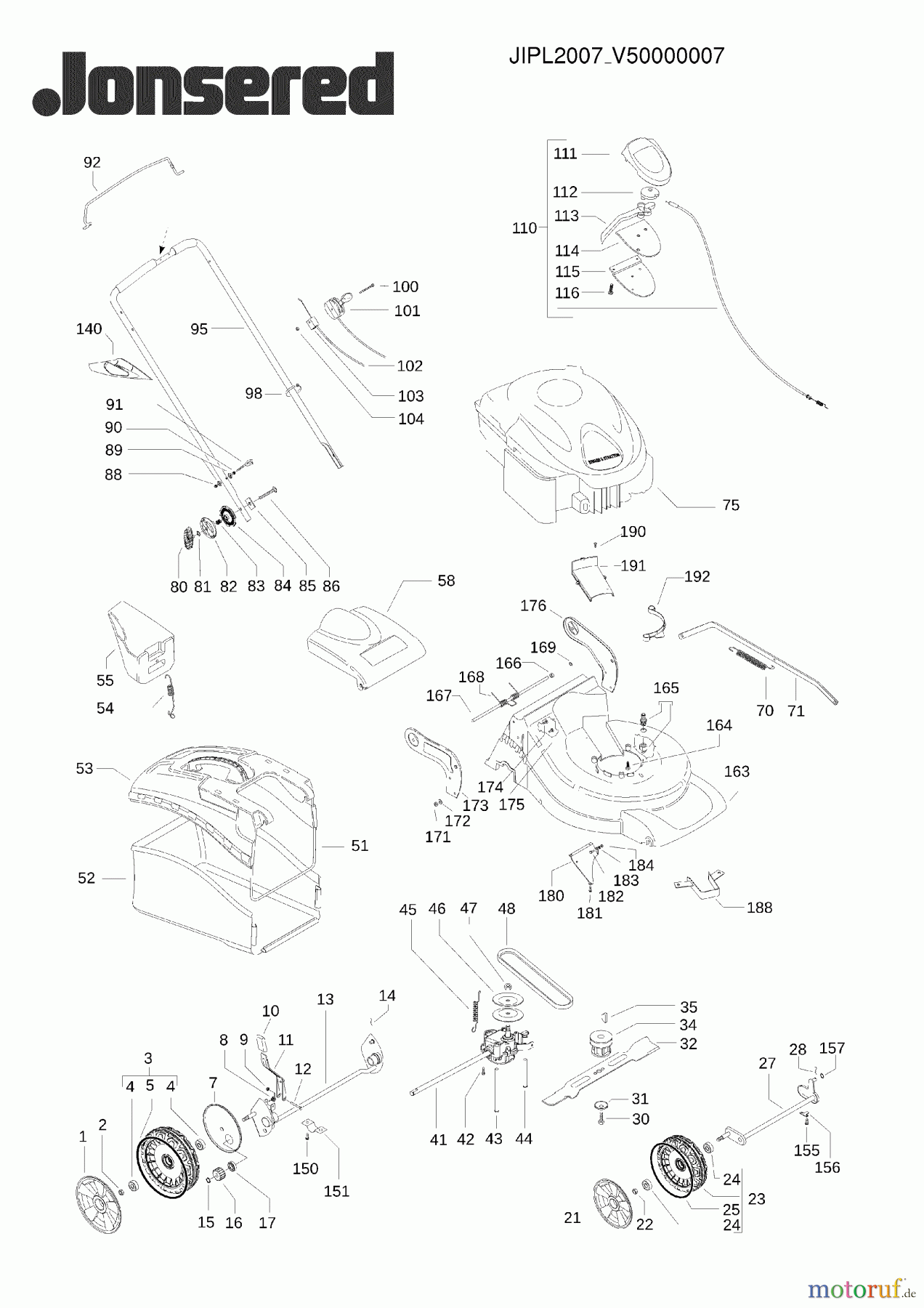 Jonsered Rasenmäher LM2151CMDA (96684010101) - Jonsered Walk-Behind Mower (2009-01) PRODUCT COMPLETE