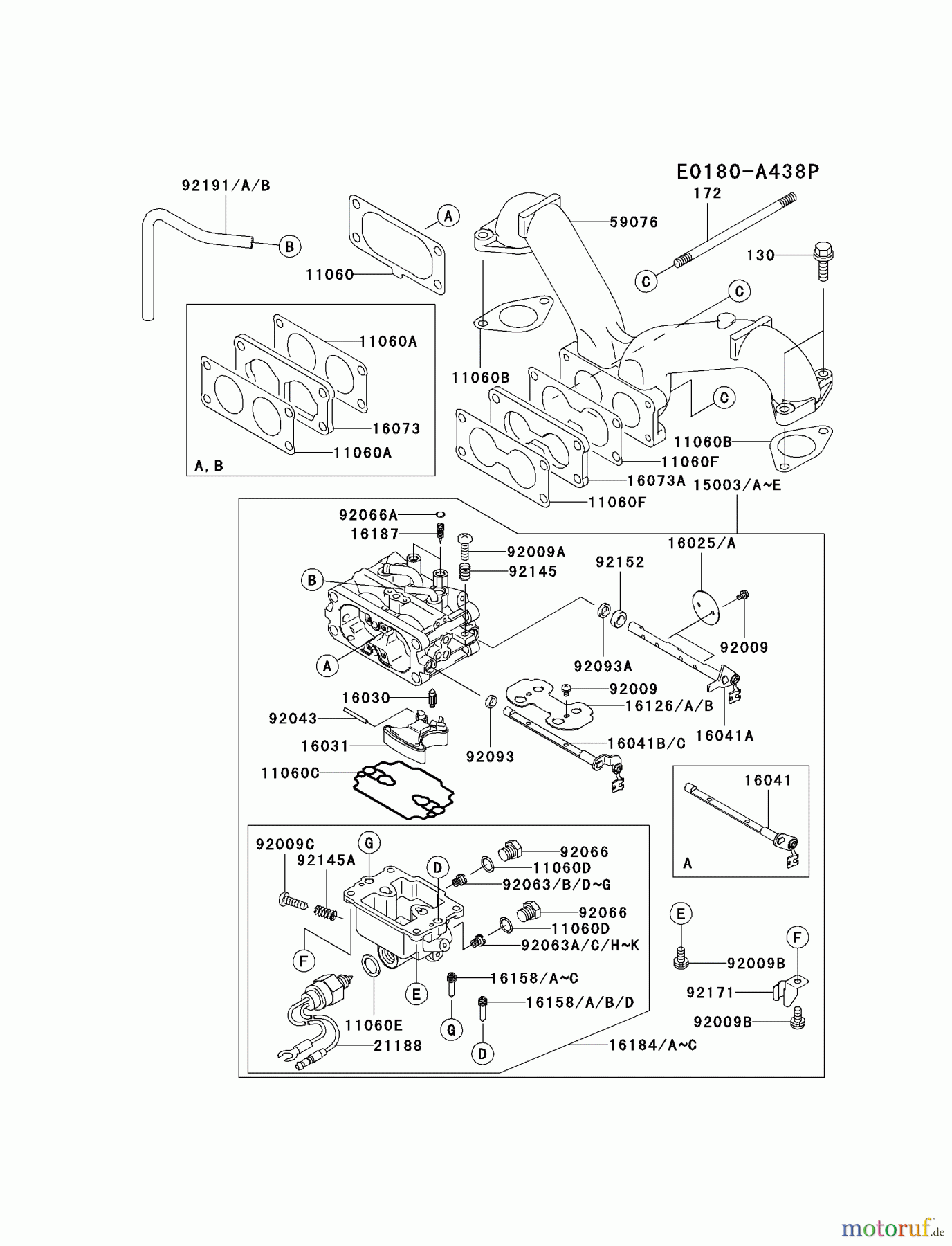 Kawasaki Motoren Motoren Vertikal FH641V - DS25 bis FS481V - BS13 FH680V-DS07 - Kawasaki FH680V 4-Stroke Engine CARBURETOR #1