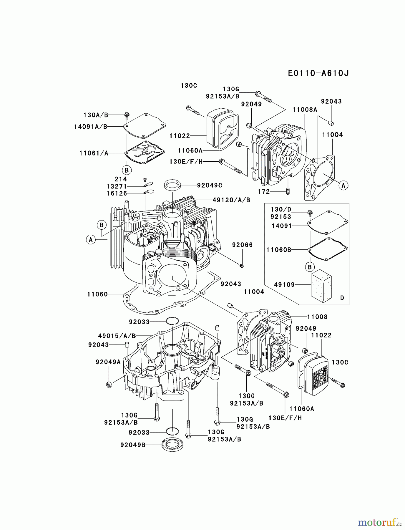  Kawasaki Motoren Motoren Vertikal FH641V - DS25 bis FS481V - BS13 FH721V-ES16 - Kawasaki FH721V 4-Stroke Engine CYLINDER/CRANKCASE #1
