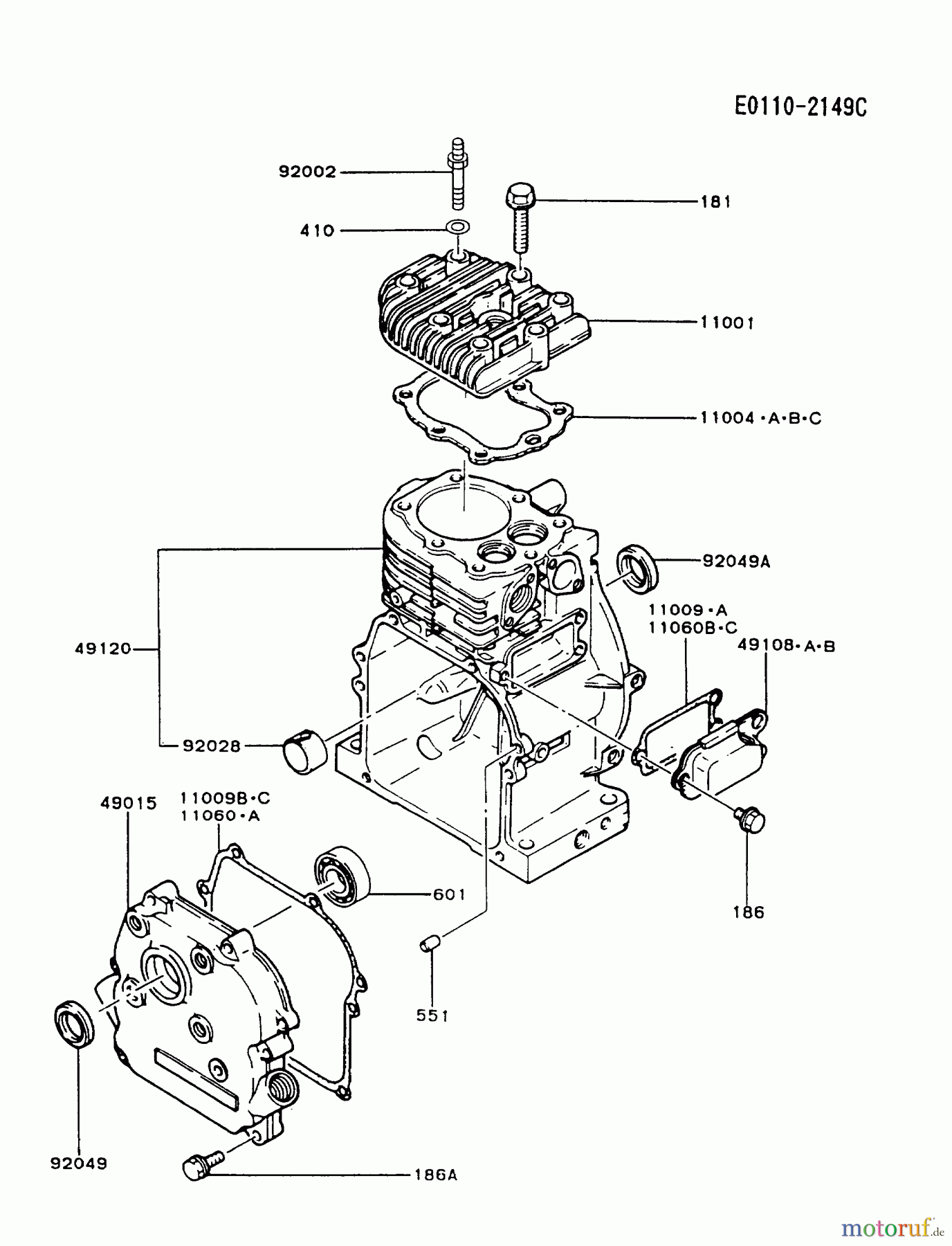  Kawasaki Motoren Motoren, Horizontal FA130D-AS20 - Kawasaki FA130D 4-Stroke Engine CYLINDER/CRANKCASE