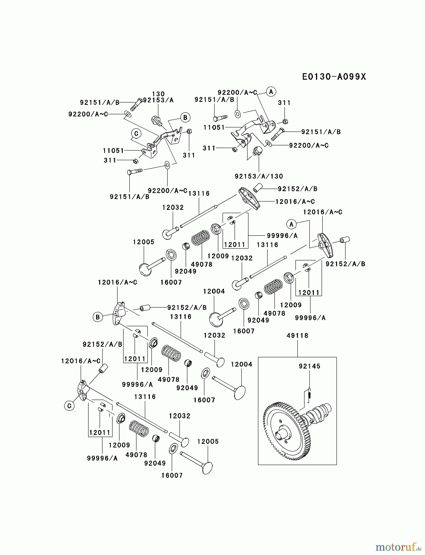  Kawasaki Motoren Motoren, Horizontal FD750D-DS00 - Kawasaki FD750D 4-Stroke Engine VALVE/CAMSHAFT
