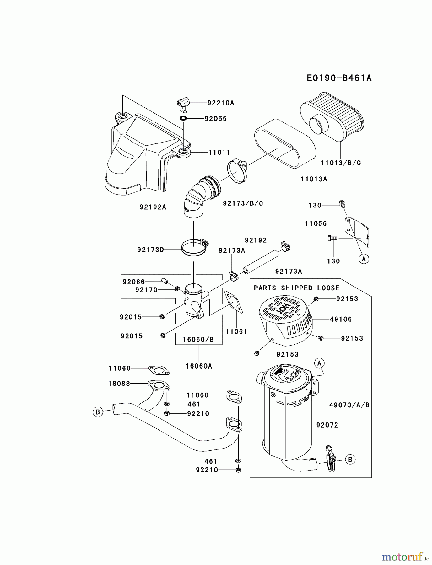 Kawasaki Motoren Motoren Vertikal FH641V - DS25 bis FS481V - BS13 FS481V-AS18 - Kawasaki FS481V 4-Stroke Engine AIR-FILTER/MUFFLER
