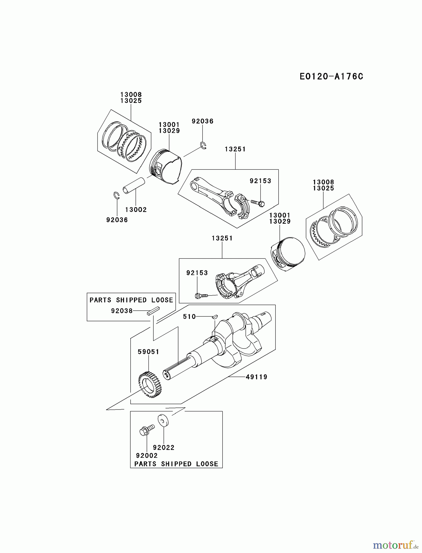  Kawasaki Motoren Motoren, Horizontal FD750D-HS00 - Kawasaki FD750D 4-Stroke Engine PISTON/CRANKSHAFT