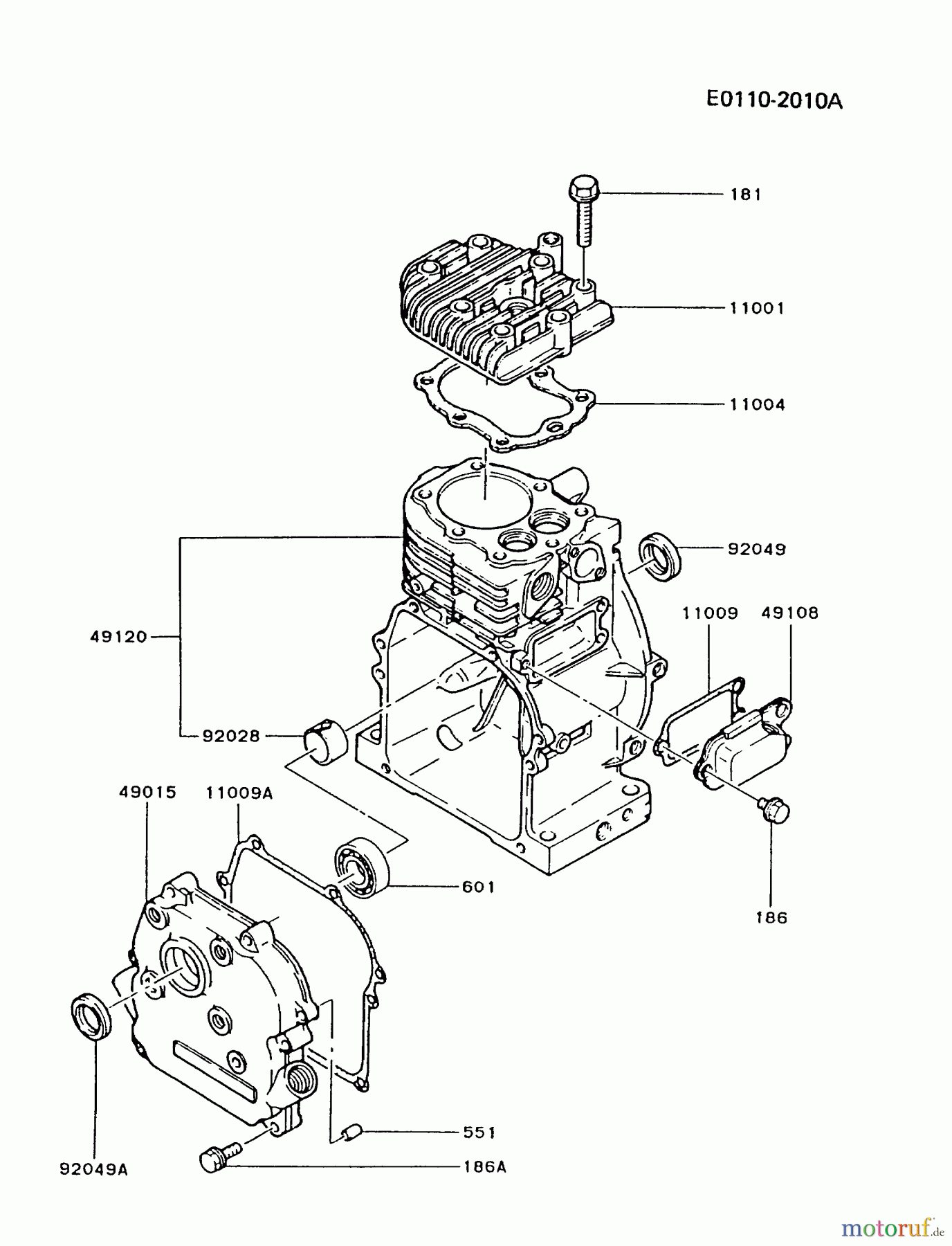  Kawasaki Motoren Motoren, Horizontal FA130D-CS08 - Kawasaki FA130D 4-Stroke Engine CYLINDER/CRANKCASE
