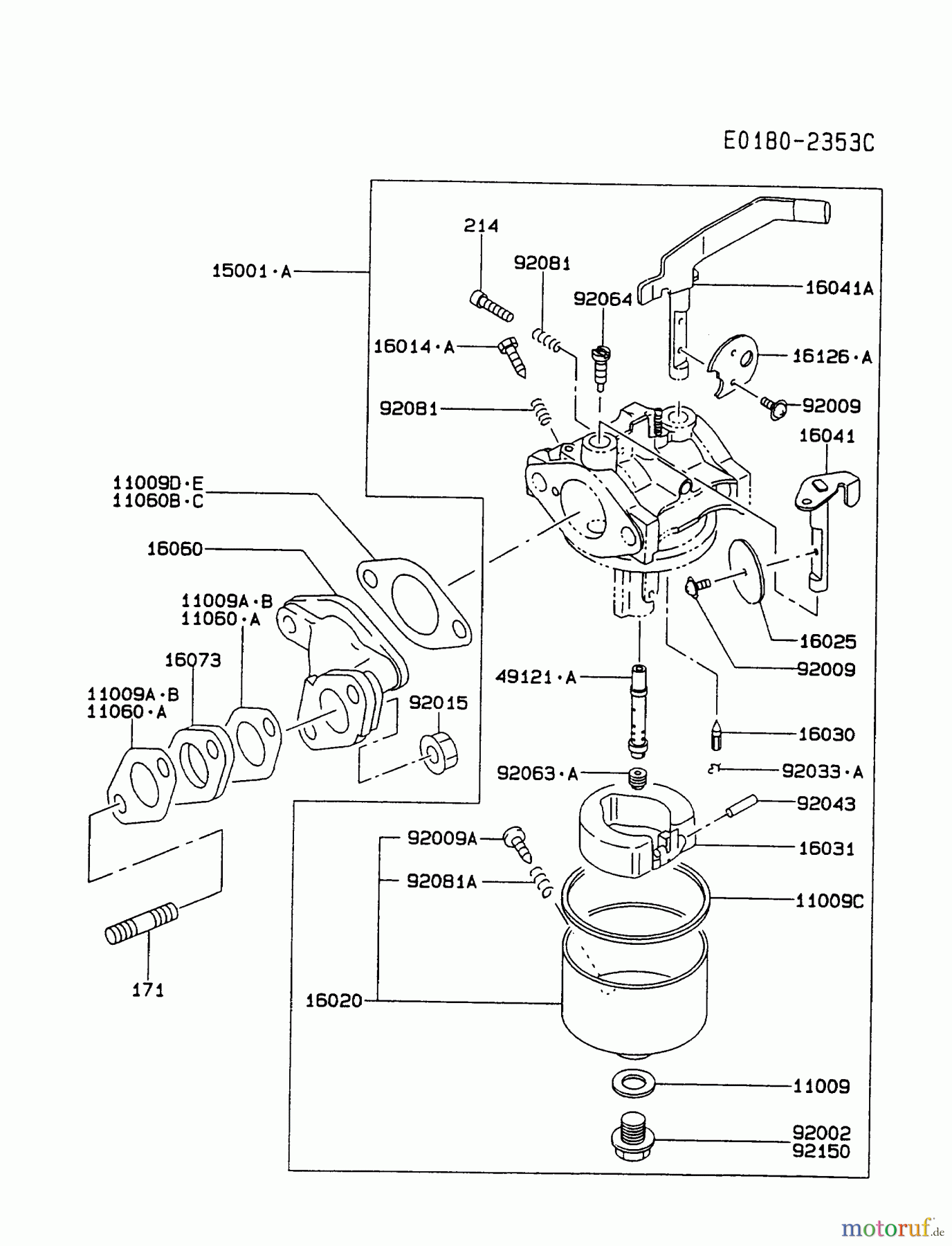  Kawasaki Motoren Motoren, Horizontal FA076D-CS09 - Kawasaki FA076D 4-Stroke Engine CARBURETOR