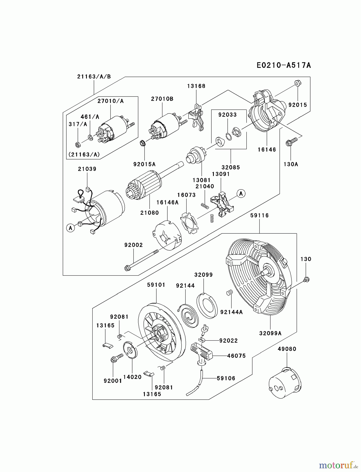  Kawasaki Motoren Motoren, Horizontal FE400D-AS01 - Kawasaki FE400D 4-Stroke Engine STARTER