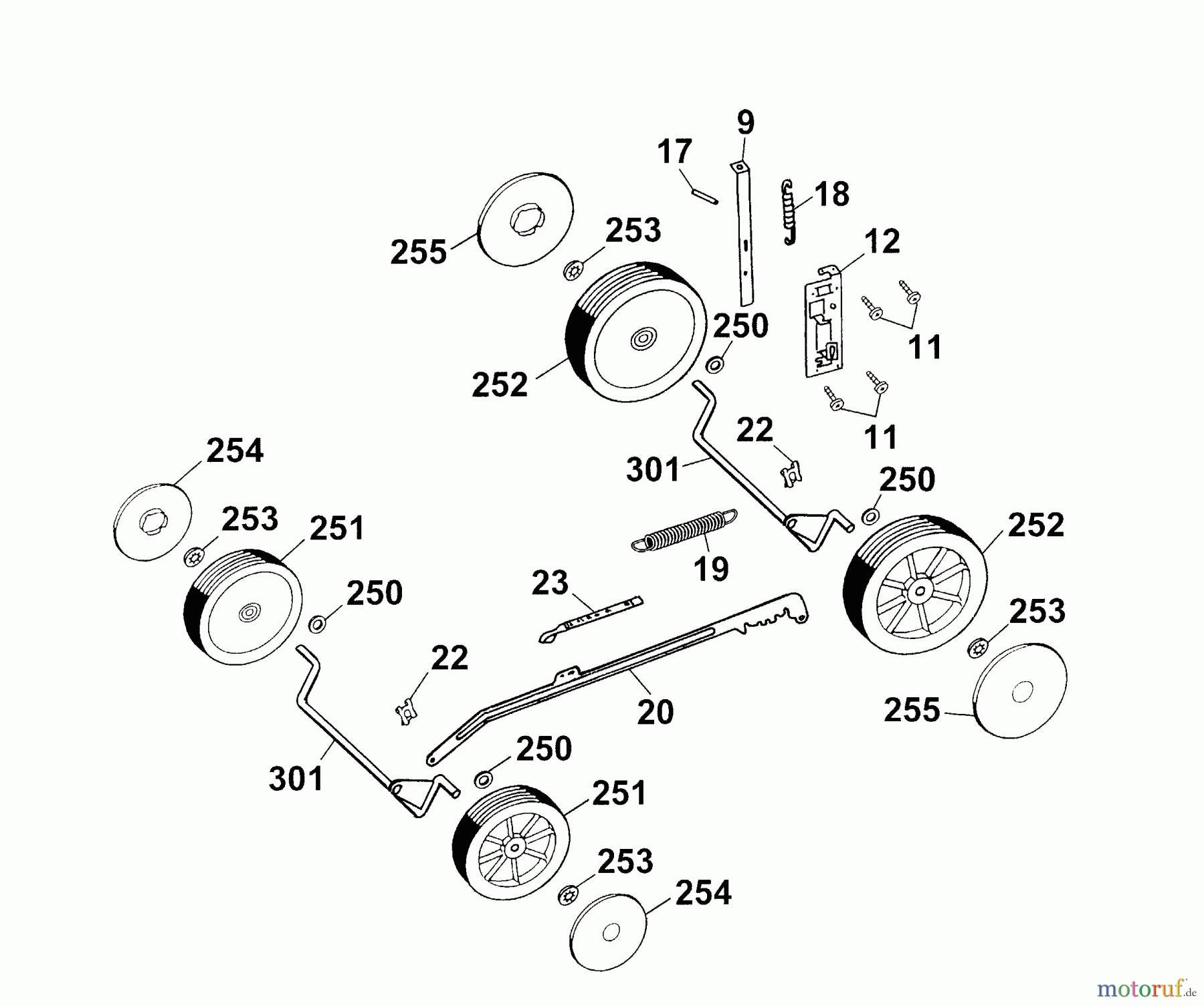  Wolf-Garten Elektromäher Power Edition 40 E 4028005 Serie B, C  (2003) Räder, Schnitthöhenverstellung