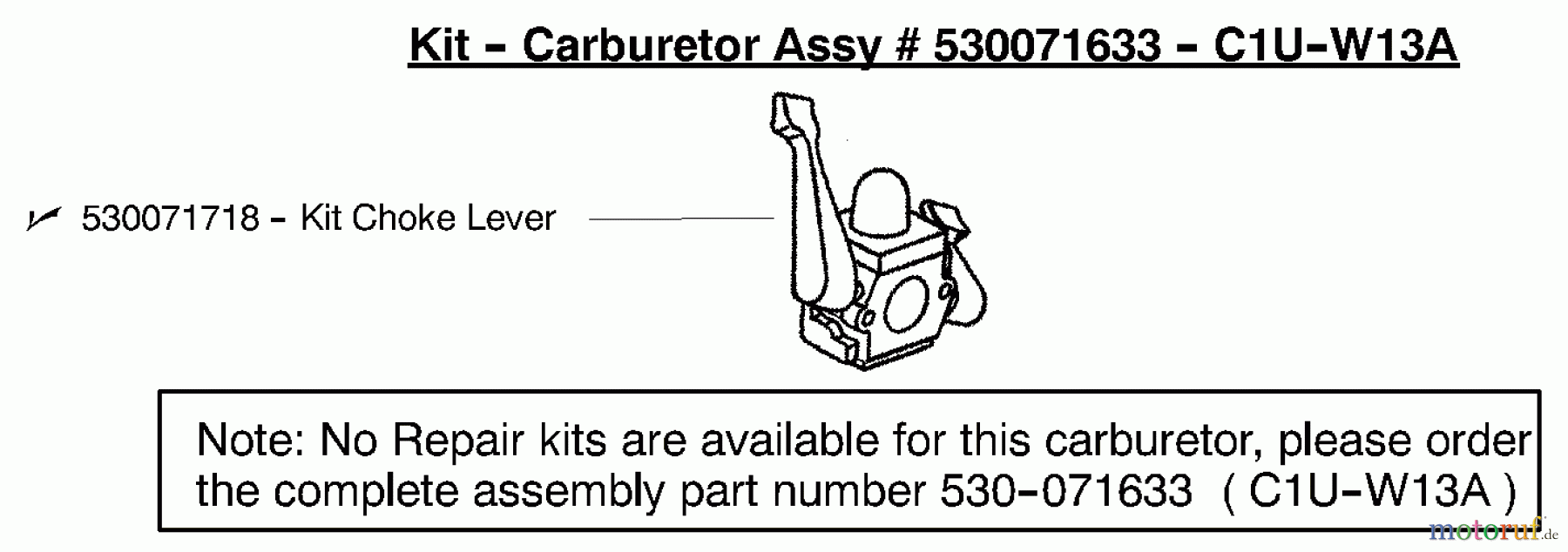  Poulan / Weed Eater Heckenscheren GHT180LE (Type 2) - Weed Eater Hedge Trimmer Carburetor Assembly (C1U-W13A) PN 530071633