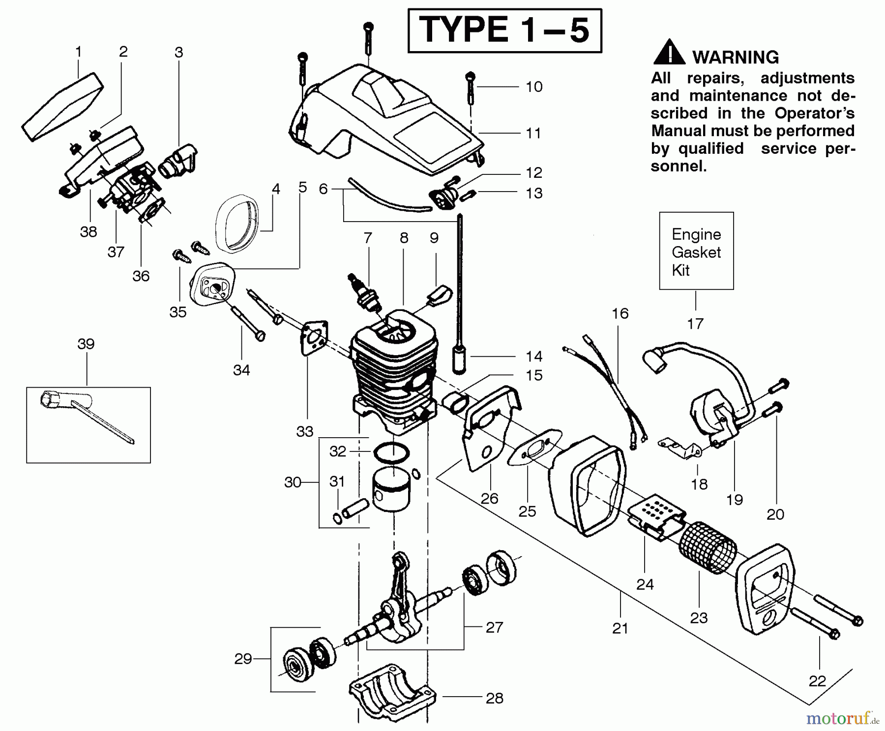  Poulan / Weed Eater Motorsägen 2150 (Type 2) - Poulan Woodshark / Woodsman Chainsaw Engine Assembly Type 1-5