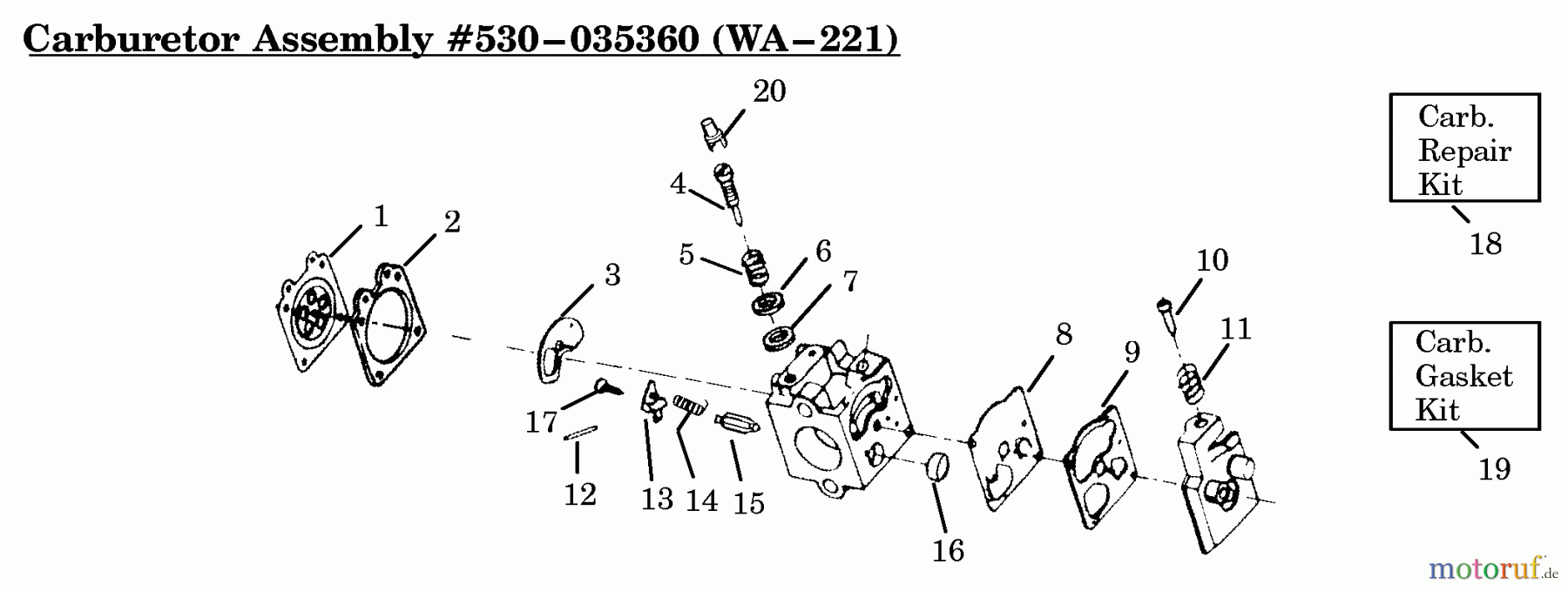  Poulan / Weed Eater Motorsensen, Trimmer HP28P - Weed Eater String Trimmer Carburetor Assembly (WA221) P/N 530035360