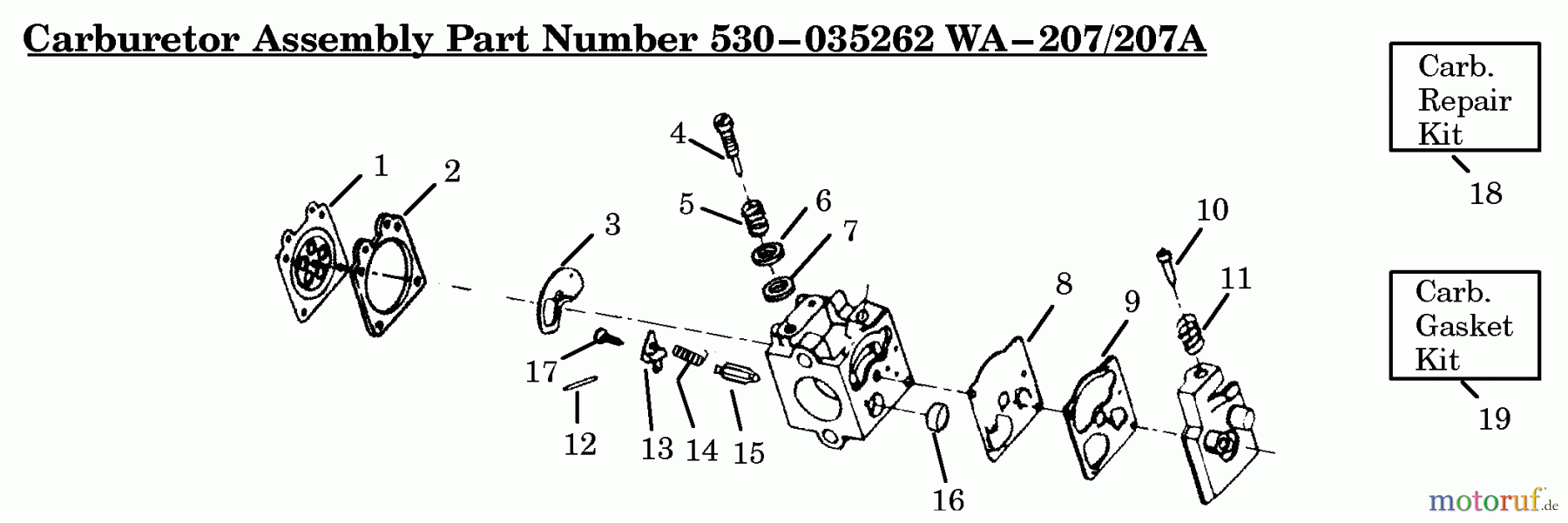  Poulan / Weed Eater Motorsensen, Trimmer HP22T - Weed Eater String Trimmer Carburetor Assembly (WA207/207A) P/N 530035262