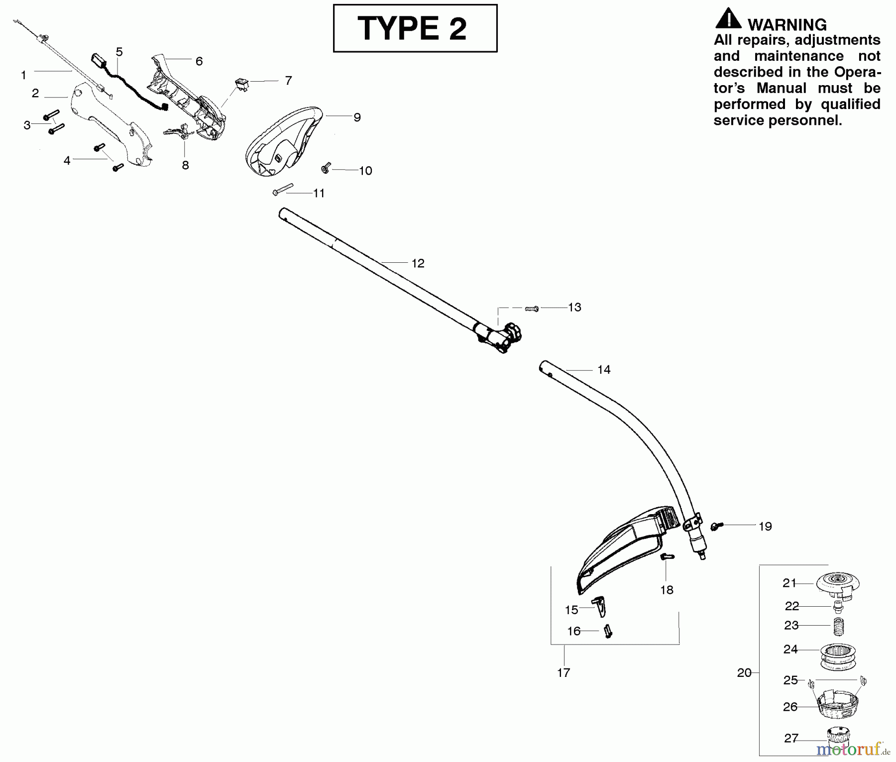  Poulan / Weed Eater Motorsensen, Trimmer PP025 (Type 2) - Poulan Pro String Trimmer Cutting Equipment Type 2