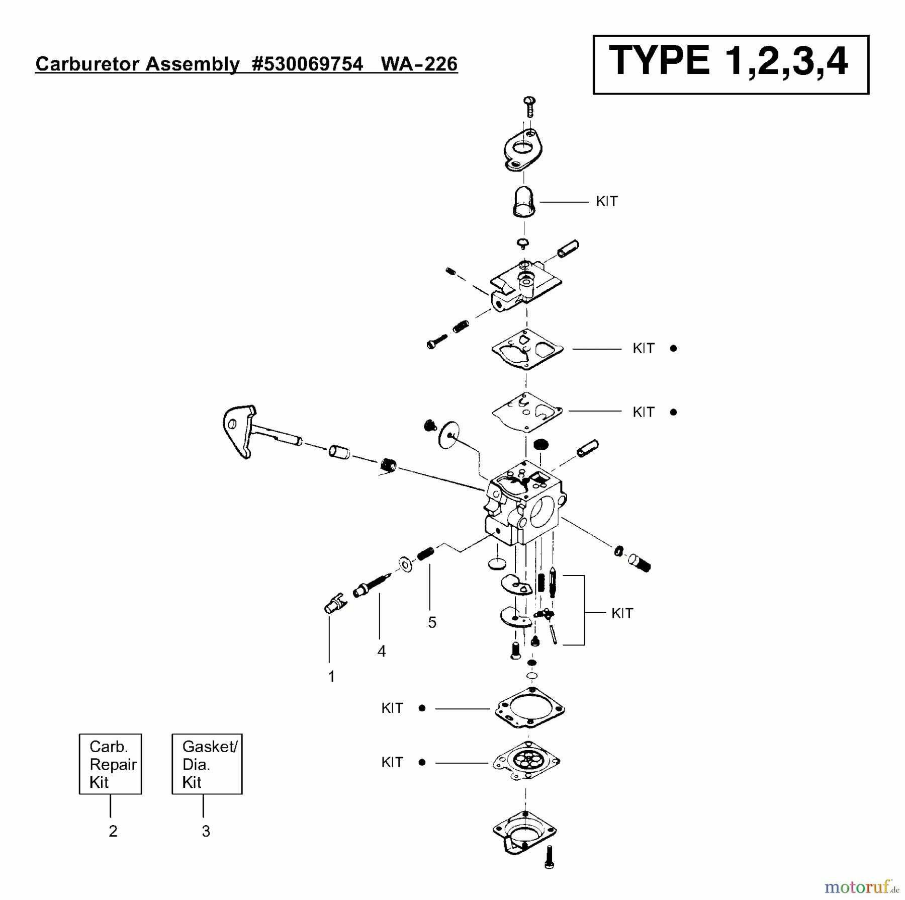  Poulan / Weed Eater Motorsensen, Trimmer SST25 (Type 2) - Weed Eater Featherlite HO String Trimmer Carburetor Assembly (WA226) P/N 530069754