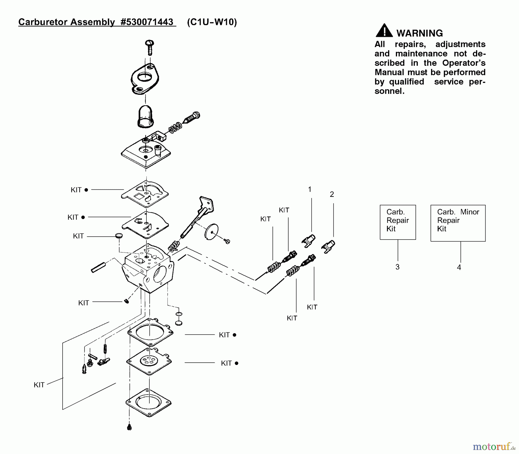  Poulan / Weed Eater Motorsensen, Trimmer TE400LE (Type 3) - Weed Eater String Trimmer Carburetor Assembly (C1U-W10) P/N 530071443