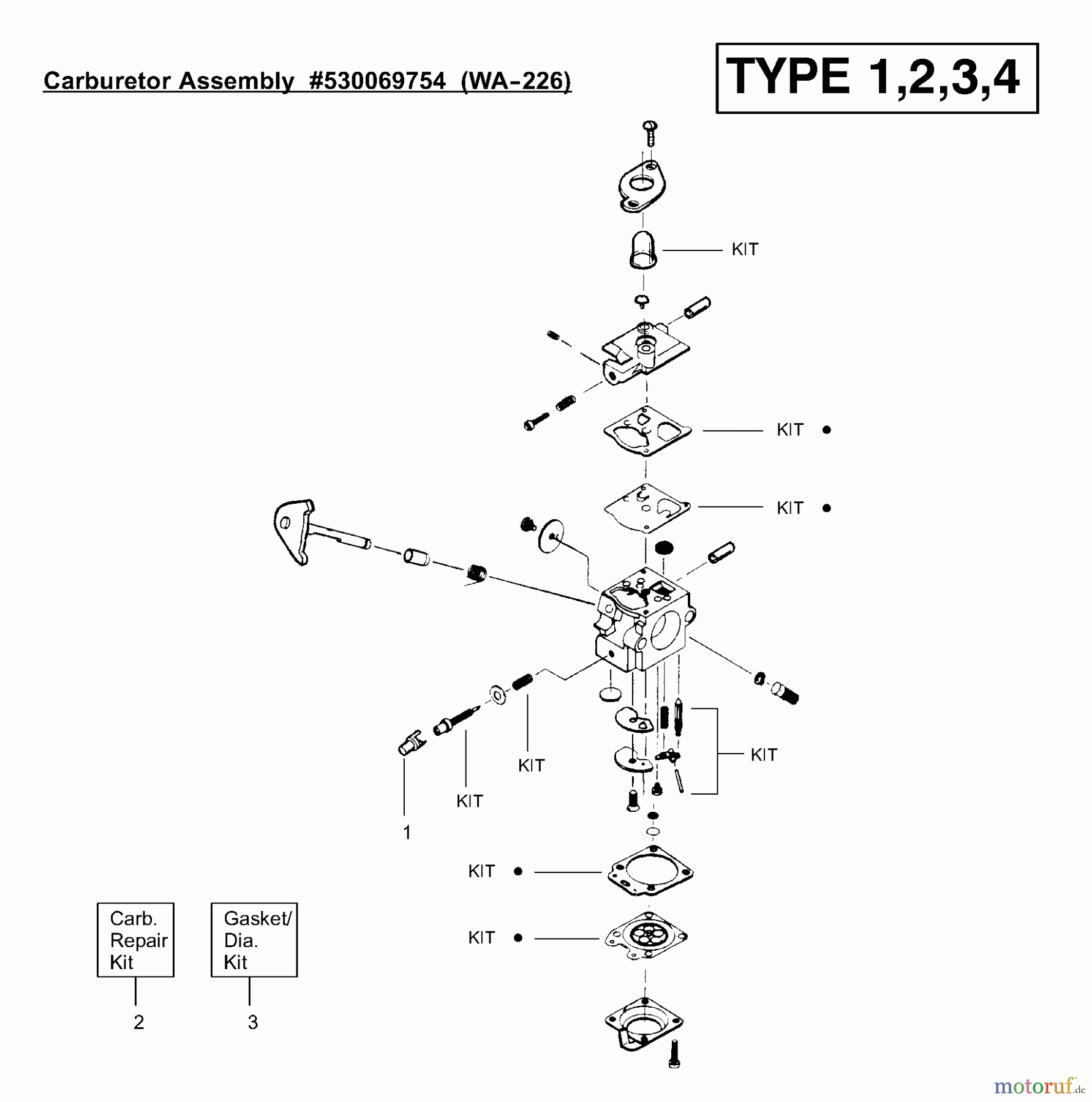  Poulan / Weed Eater Motorsensen, Trimmer TE500CXL (Type 1) - Weed Eater String Trimmer Carburetor Assembly (WA226) P/N 530069754