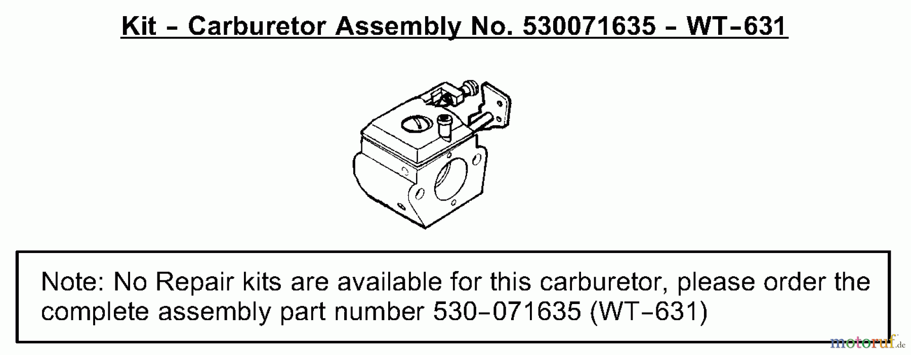  Poulan / Weed Eater Motorsensen, Trimmer SST25 (Type 3) - Weed Eater Featherlite HO String Trimmer Carburetor Assembly (WT-631) P/N 530071635