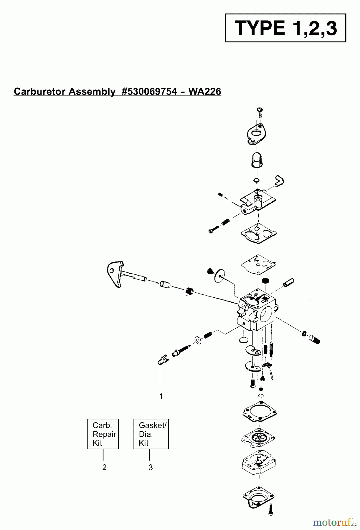  Poulan / Weed Eater Motorsensen, Trimmer Twistn Edge (Type 3) - Weed Eater String Trimmer Carburetor Assembly (WA226) P/N 530069754