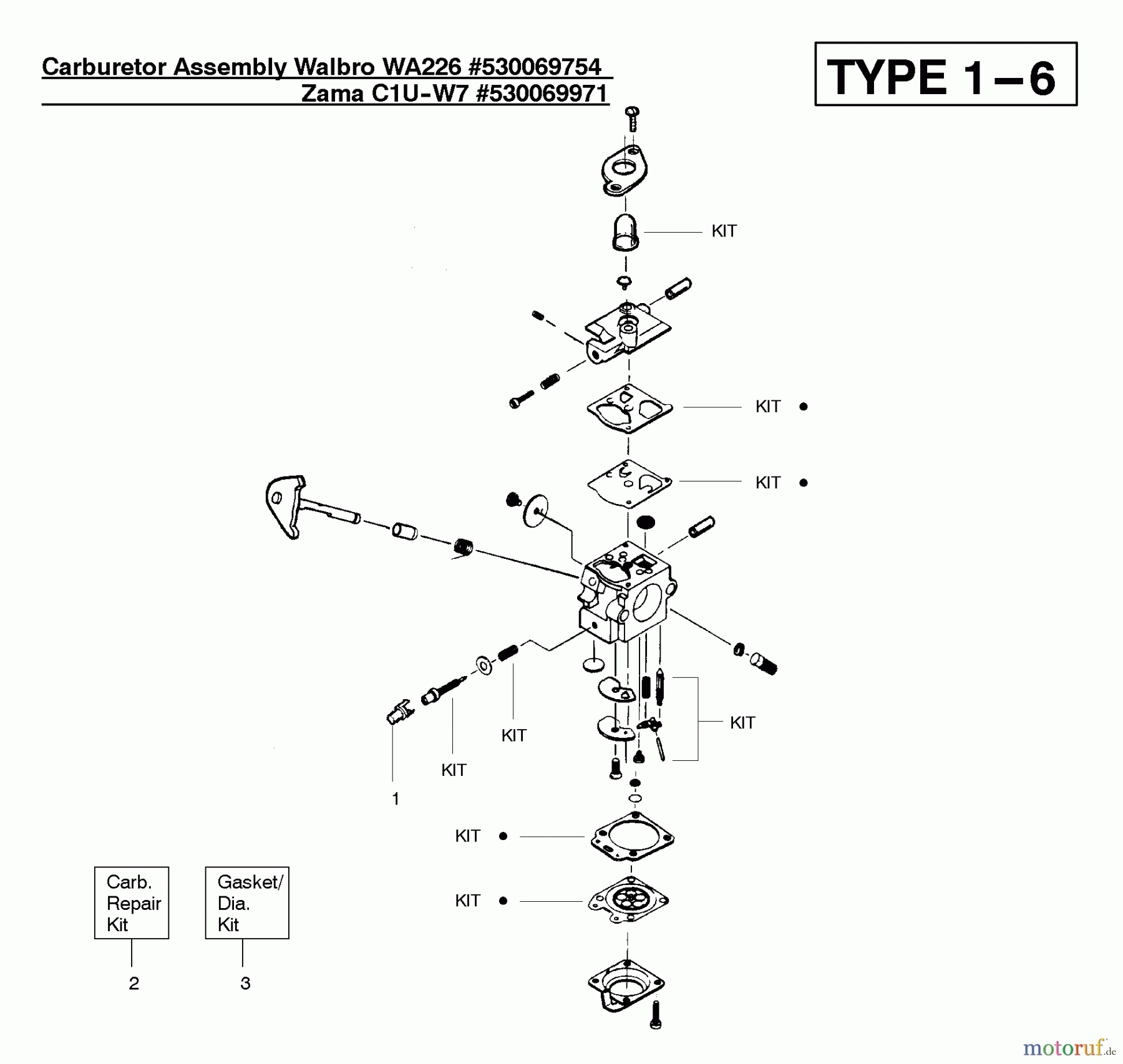  Poulan / Weed Eater Motorsensen, Trimmer XT600 (Type 1) - Weed Eater String Trimmer Carburetor Assembly (WT226) 530069754, (Zama C1U-W7) 530069971