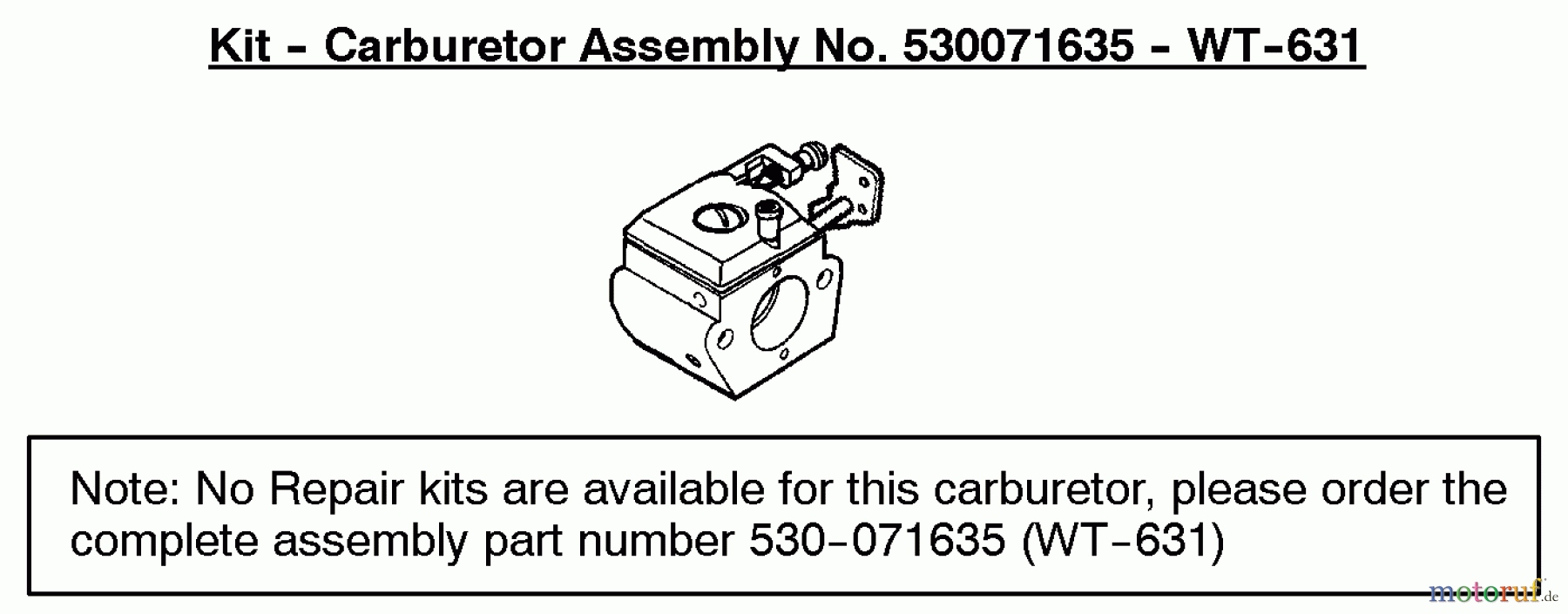 Poulan / Weed Eater Motorsensen, Trimmer XT600 (Type 3) - Weed Eater String Trimmer Carburetor Assembly (WT631) 530071635