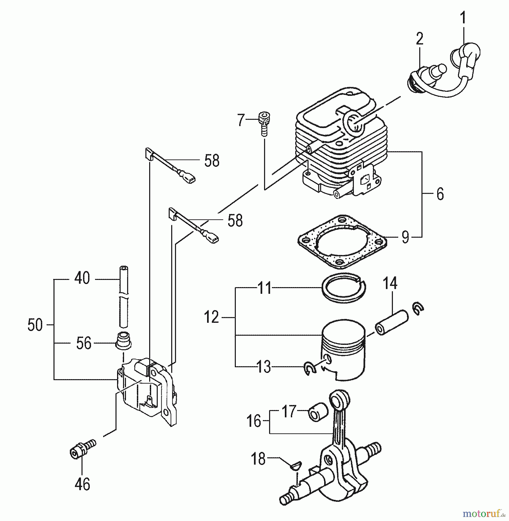 Tanaka Trimmer, Motorsensen TBC-225S - Tanaka Grass Trimmer Cylinder, Piston, Crankshaft, Ignition