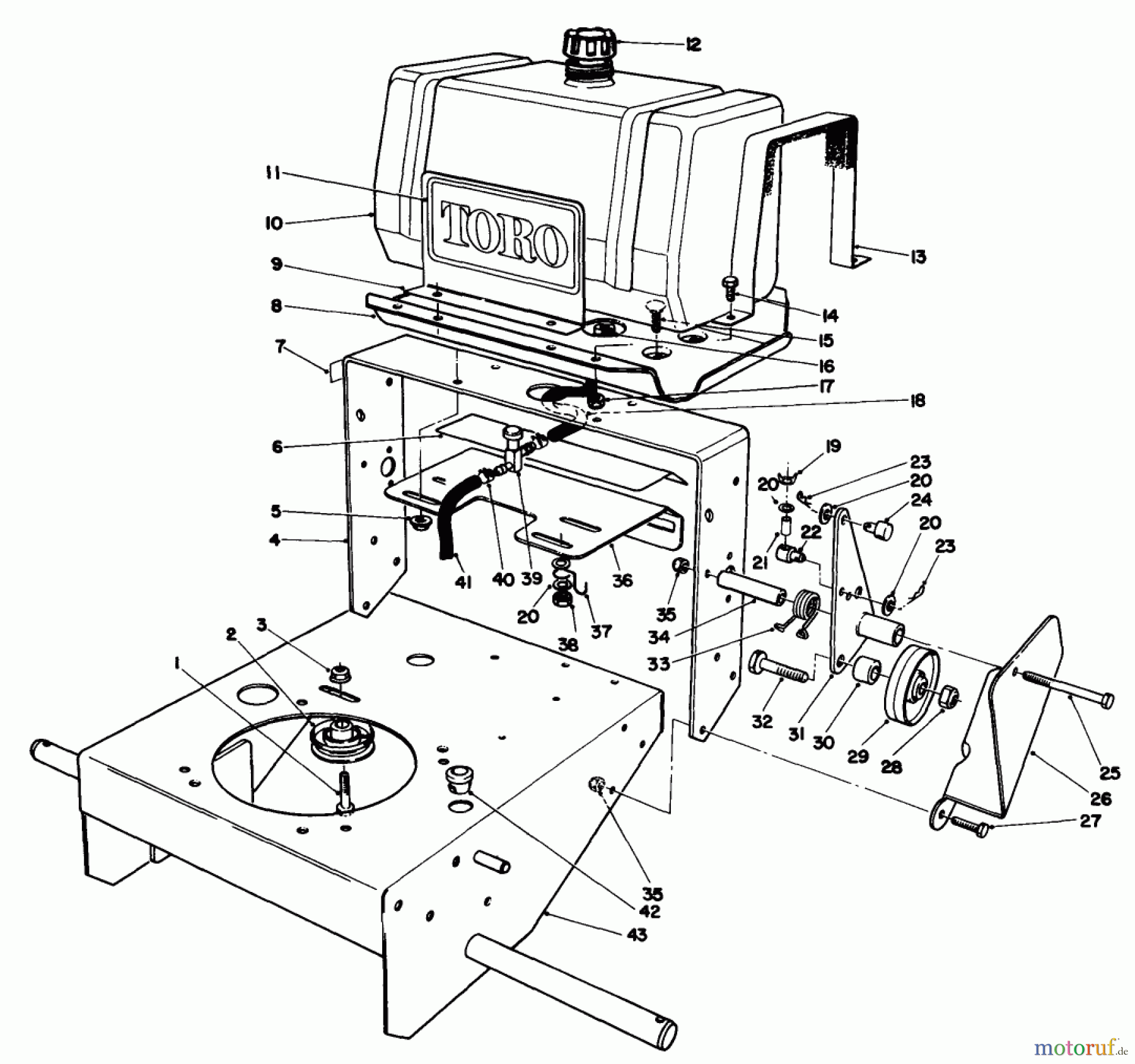 Toro Neu Mowers, Drive Unit Only 30112 - Toro Mid-Size Proline Gear Traction Unit, 12.5 hp, 1989 (9000001-9999999) FRAME ASSEMBLY