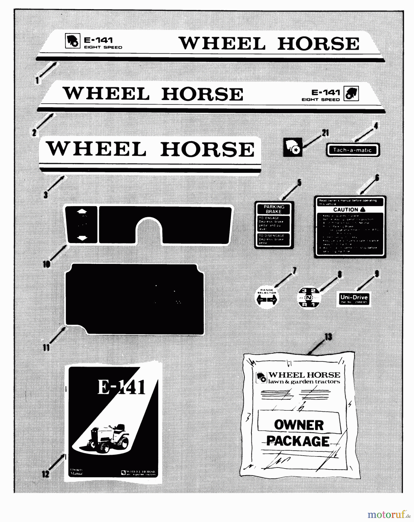  Toro Neu Mowers, Lawn & Garden Tractor Seite 1 01-14E801 (E-141) - Toro E-141 8-Speed Tractor, 1980 DECALS