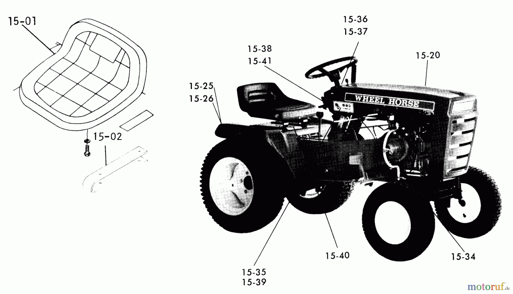  Toro Neu Mowers, Lawn & Garden Tractor Seite 1 1-0145 (B-80) - Toro B-80 4-Speed Tractor, 1974 15.000 SEATS, DECALS, MISC. TRIM (PLATE 15.1)