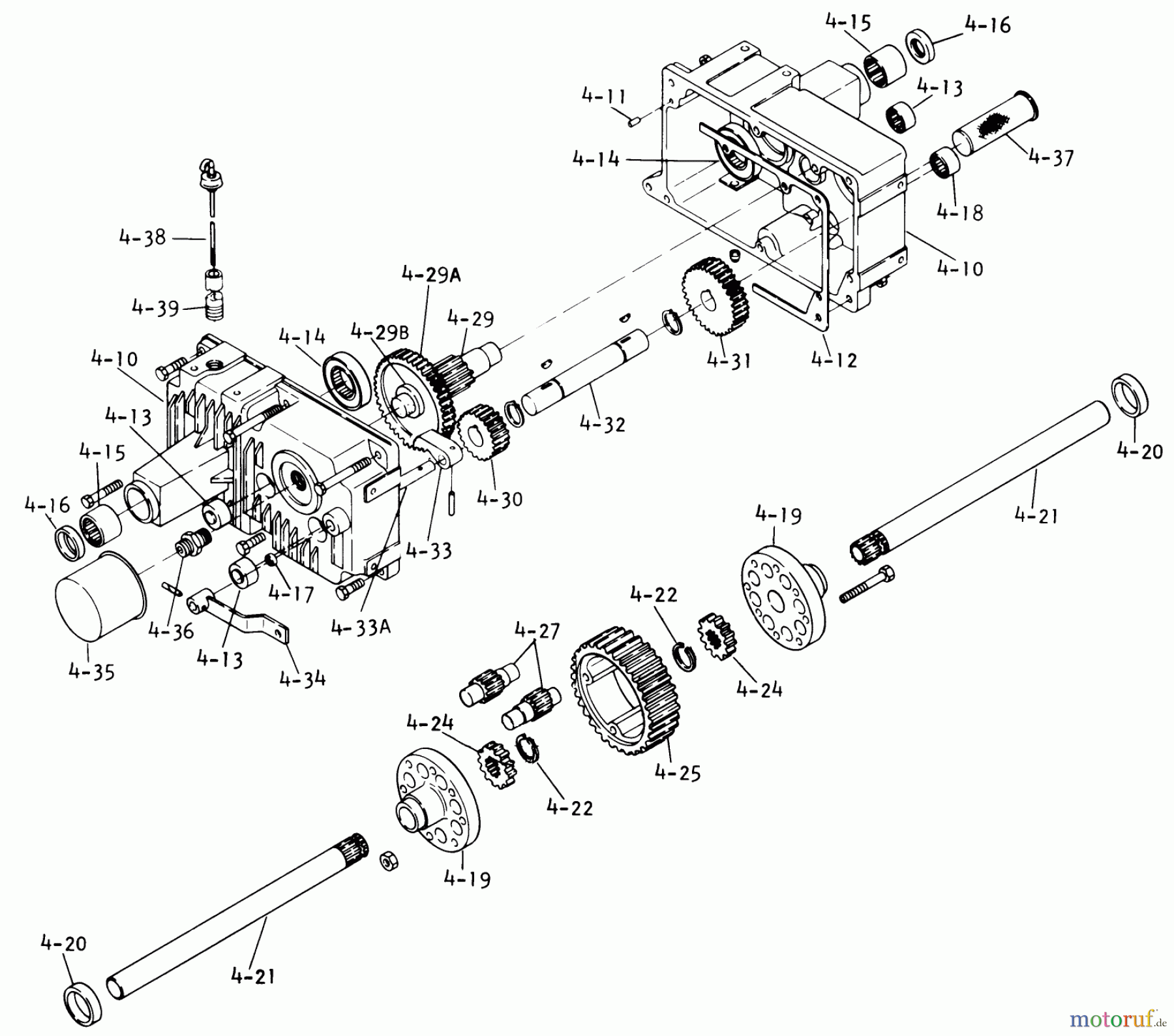  Toro Neu Mowers, Lawn & Garden Tractor Seite 1 1-0630 (D-200) - Toro D-200 Automatic Tractor, 1974 TRANSAXLE - COMPONENT PARTS (PLATE 4.010)