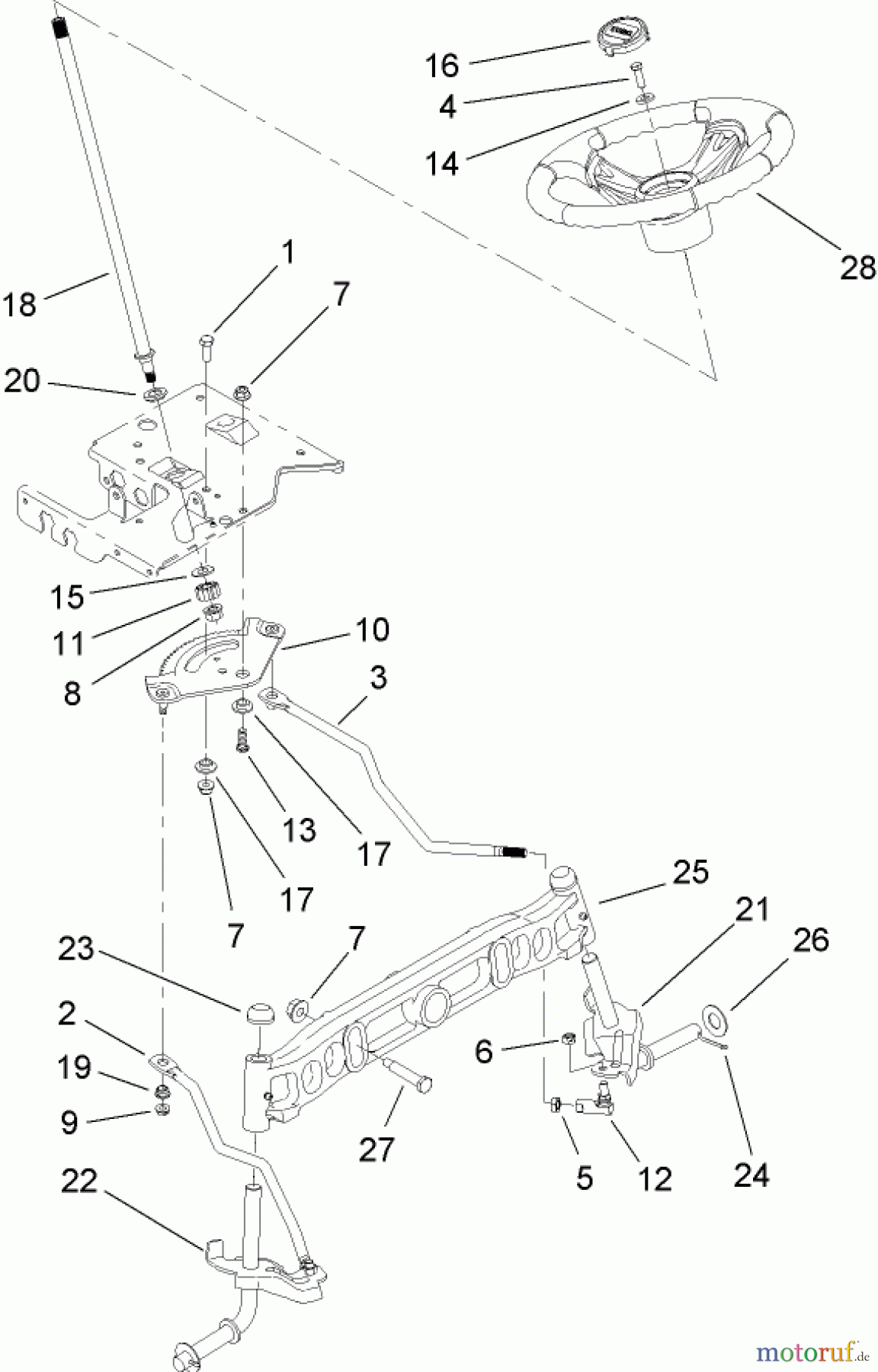 Toro Neu Mowers, Lawn & Garden Tractor Seite 1 13AP60RP544 (LX500) - Toro LX500 Lawn Tractor, 2006 (1A056B50000-) STEERING SHAFT AND FRONT AXLE ASSEMBLY