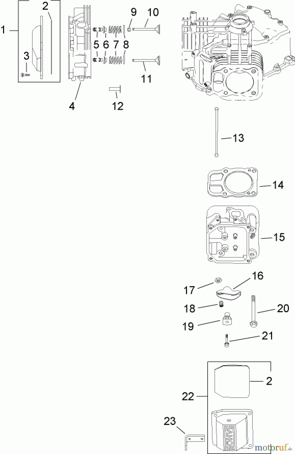 Toro Neu Mowers, Lawn & Garden Tractor Seite 1 14AQ81RP748 (GT2200) - Toro GT2200 Garden Tractor, 2007 (1B087H30130-) HEAD, VALVE AND BREATHER ASSEMBLY KOHLER SV730-0018