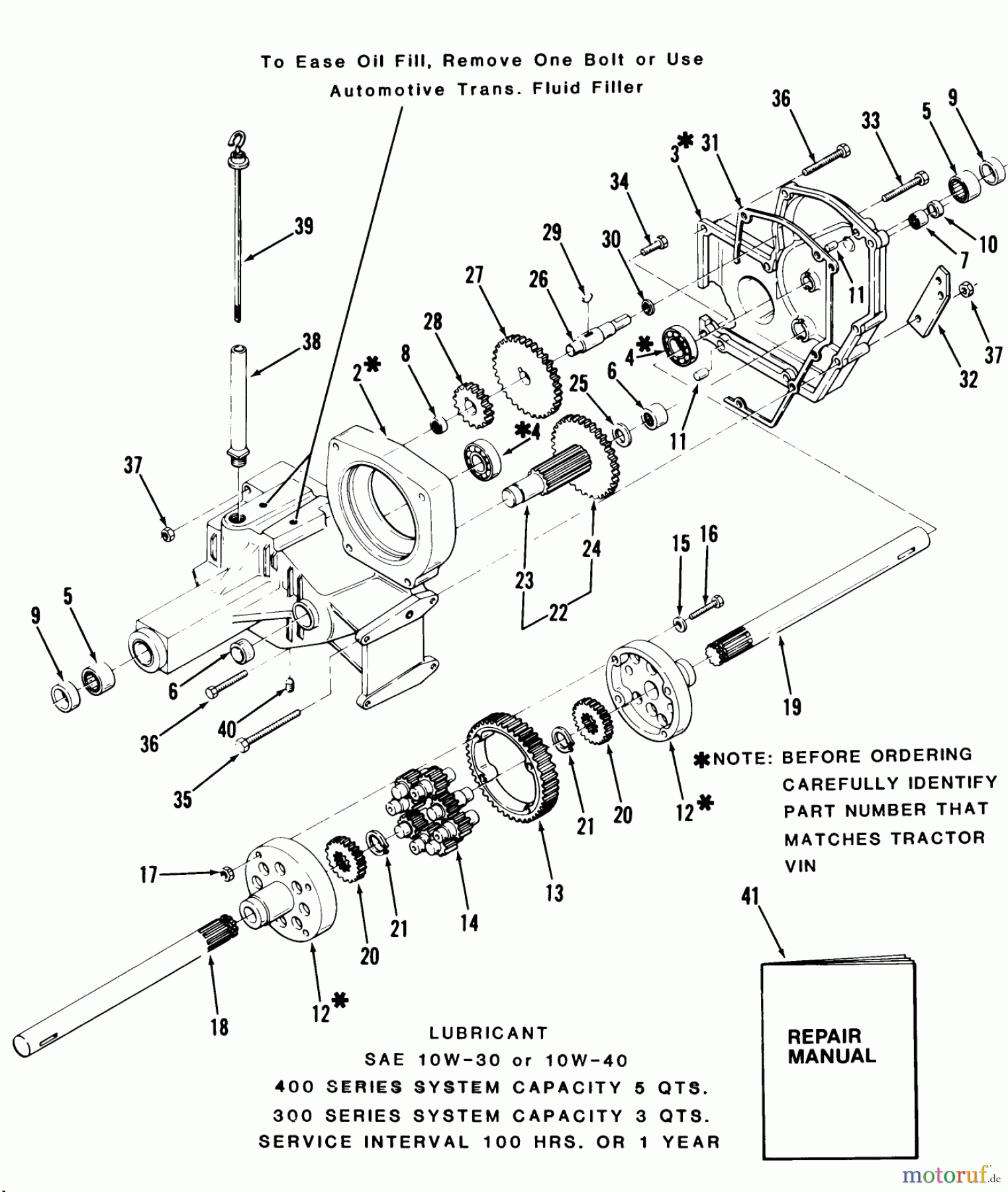  Toro Neu Mowers, Lawn & Garden Tractor Seite 1 31-17KE02 (417-A) - Toro 417-A Garden Tractor, 1986 TRANSAXLE