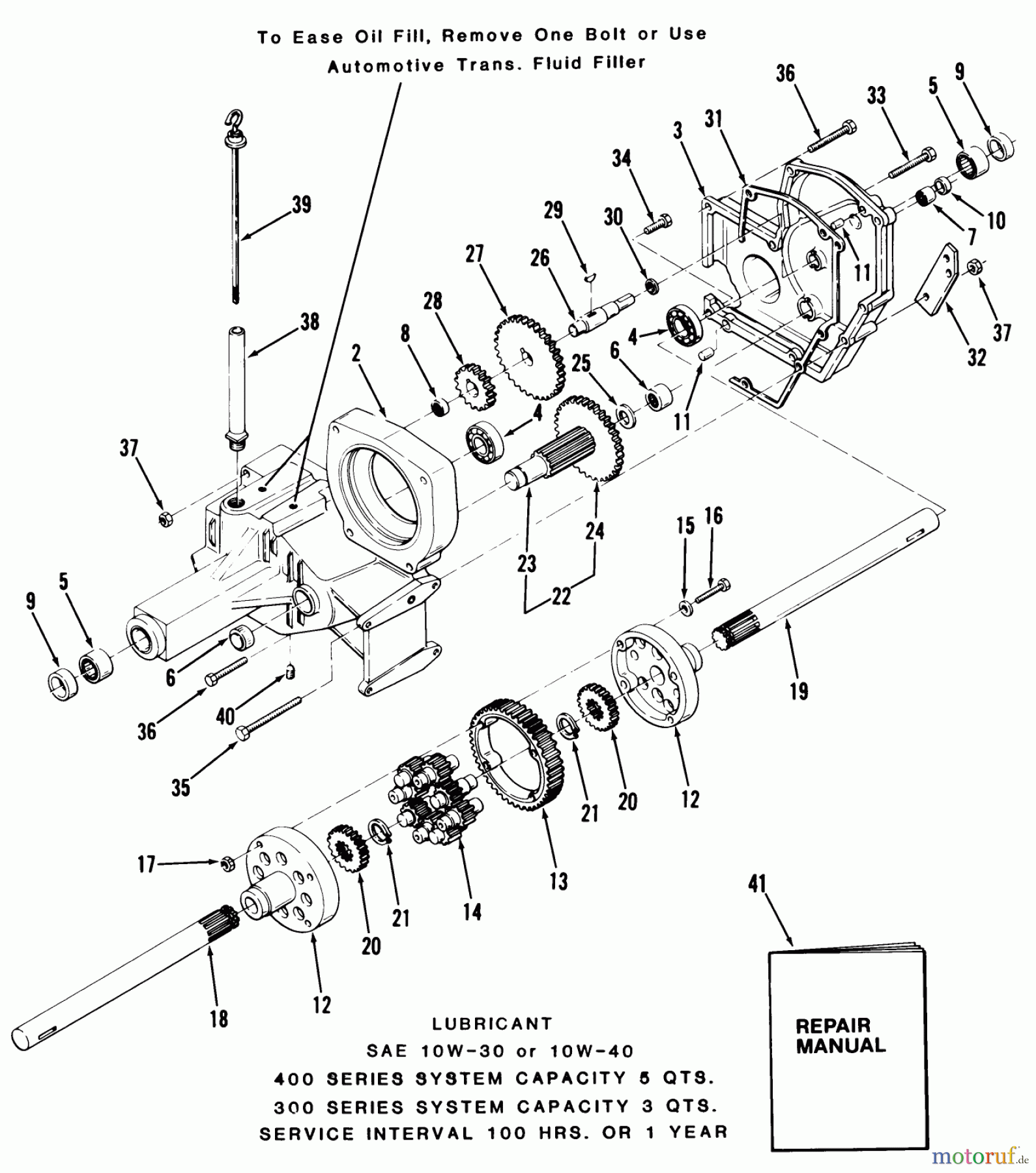  Toro Neu Mowers, Lawn & Garden Tractor Seite 1 31-17KE01 (417-A) - Toro 417-A Garden Tractor, 1985 TRANSAXLE-300/400 SERIES