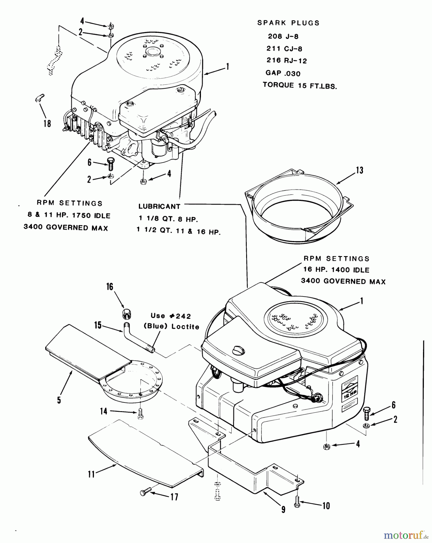  Toro Neu Mowers, Lawn & Garden Tractor Seite 1 22-11BE01 (211-A) - Toro 211-A Tractor, 1985 ENGINE