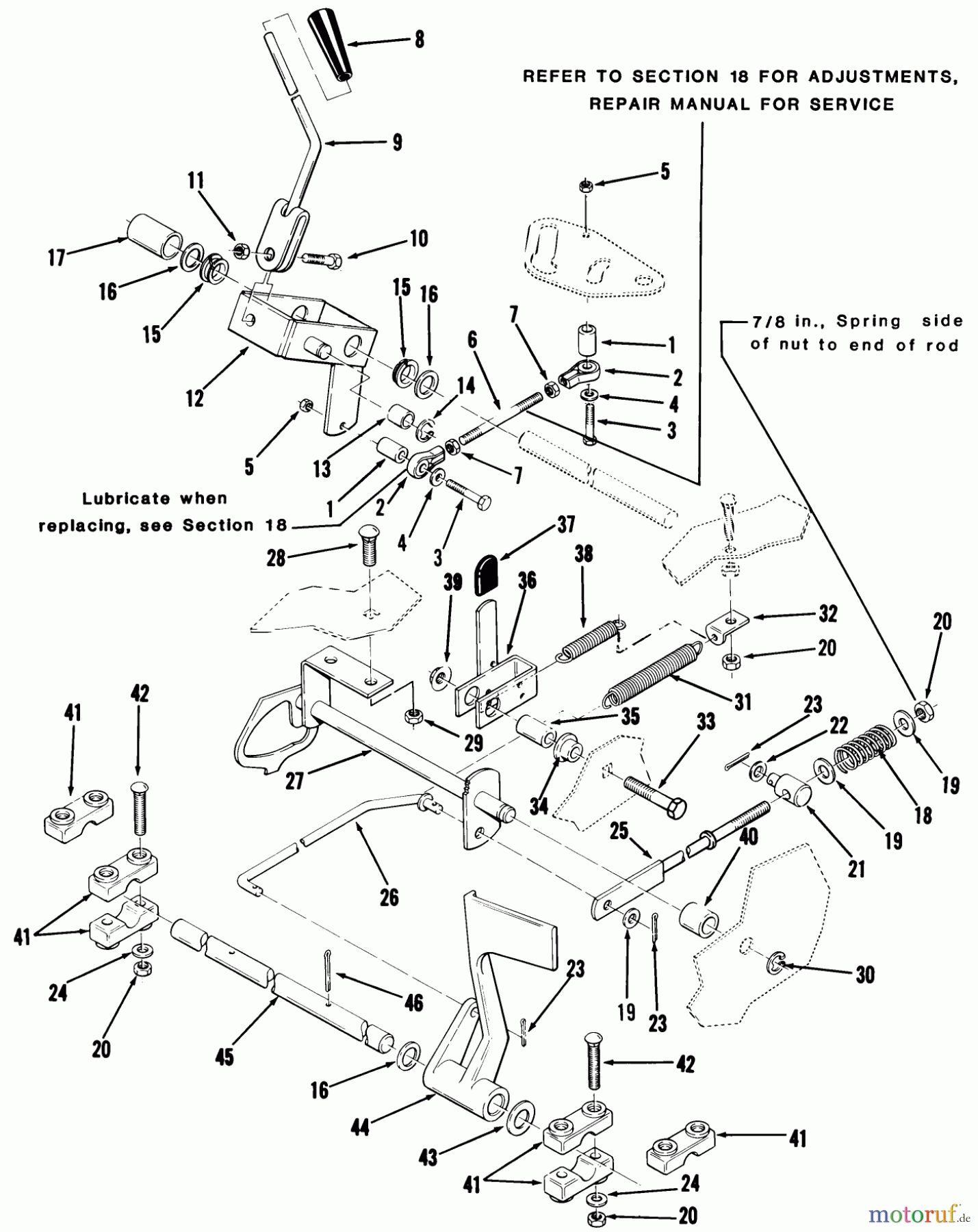  Toro Neu Mowers, Lawn & Garden Tractor Seite 1 22-17KE01 (257-H) - Toro 257-H Tractor, 1988 CLUTCH, BRAKE AND SPEED CONTROL LINKAGE #1