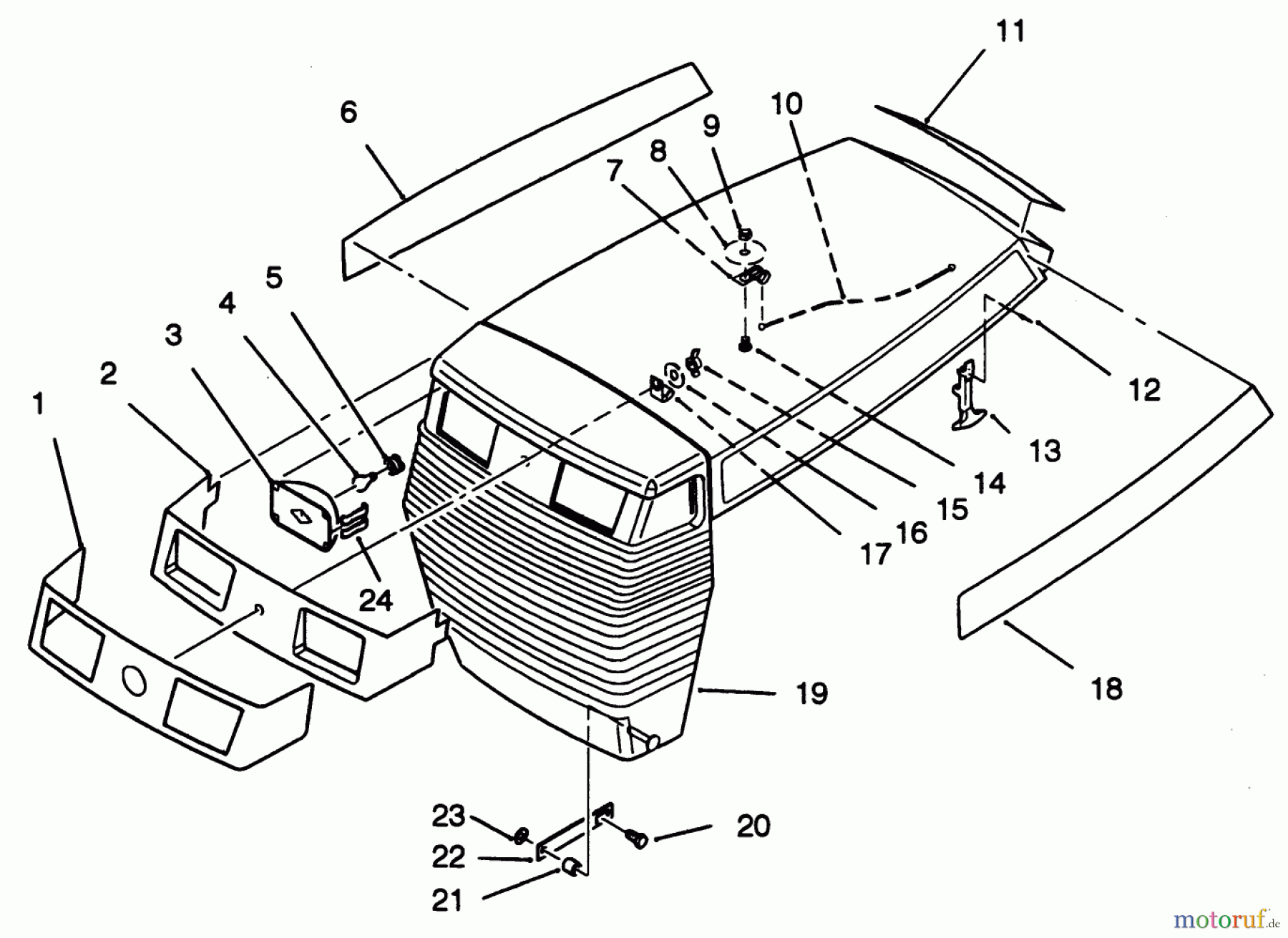  Toro Neu Mowers, Lawn & Garden Tractor Seite 1 22-14OE02 (244-H) - Toro 244-H Yard Tractor, 1992 (2000001-2999999) HOOD ASSEMBLY