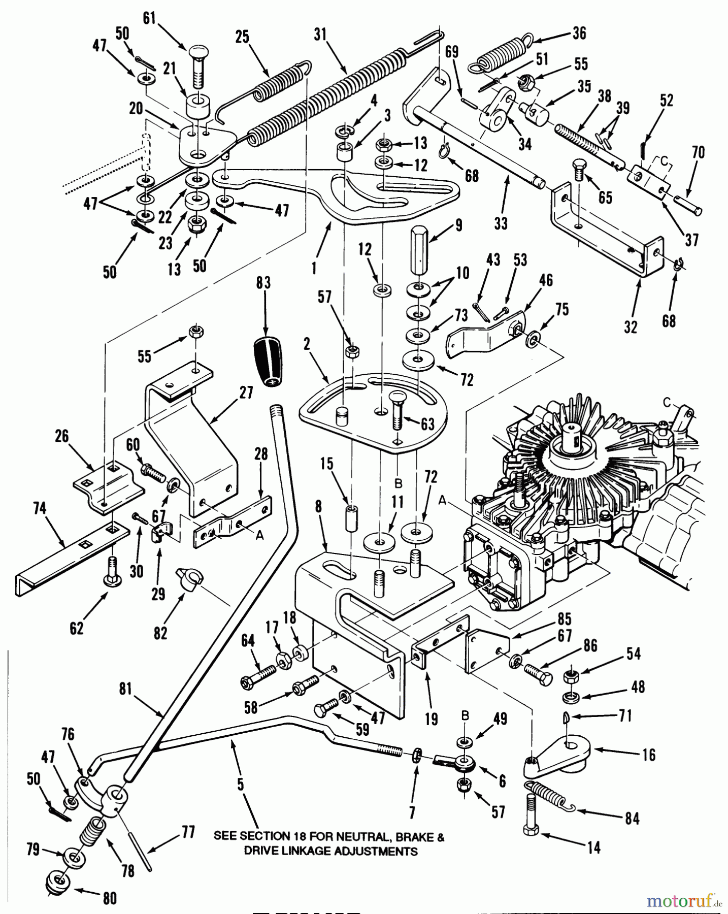  Toro Neu Mowers, Lawn & Garden Tractor Seite 1 32-12O501 (212-5) - Toro 212-5 Tractor, 1990 HYDROSTATIC TRANSAXLE-CONTROL LINKAGE