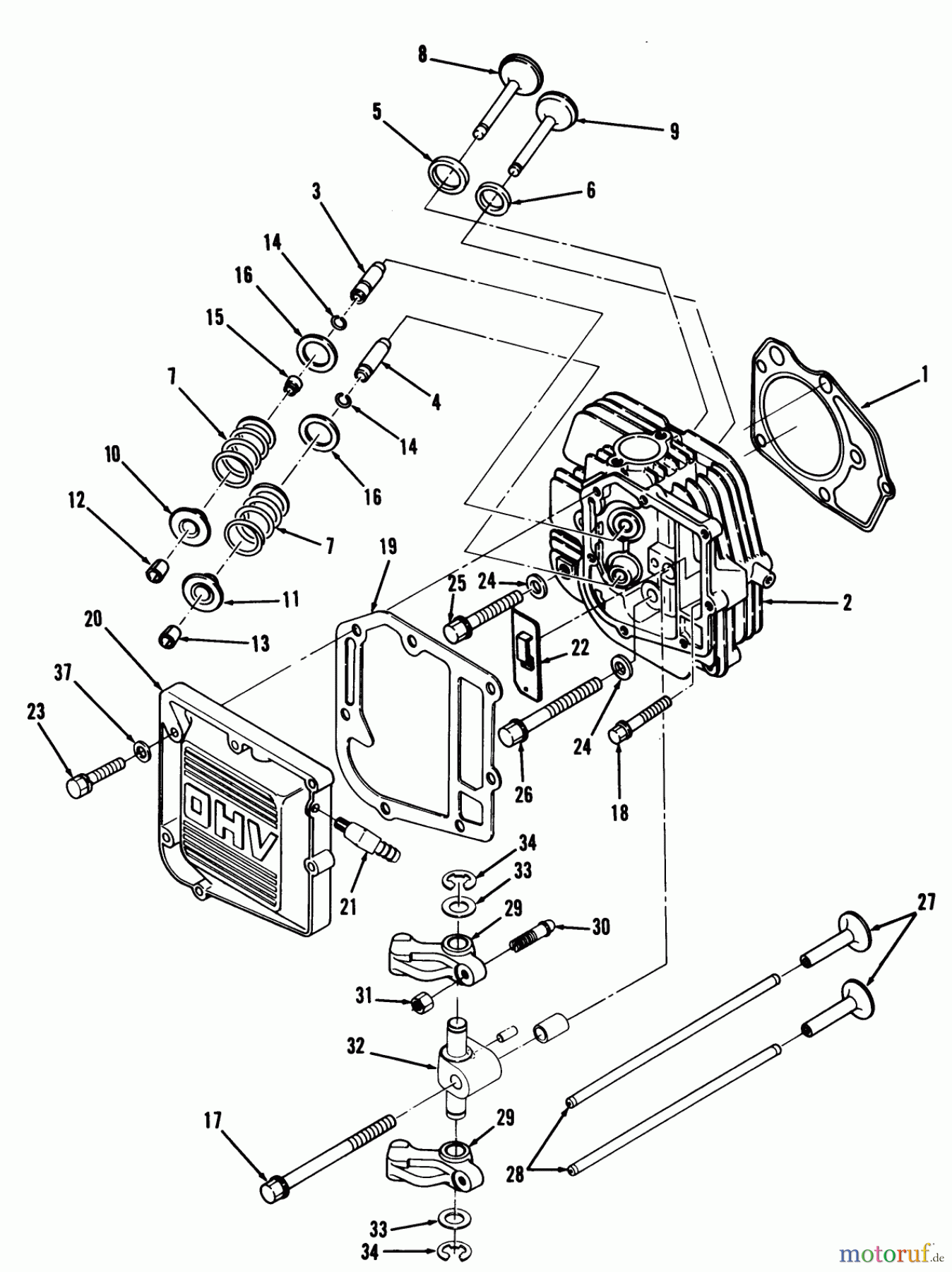  Toro Neu Mowers, Lawn & Garden Tractor Seite 1 32-10B503 (210-5) - Toro 210-5 Tractor, 1992 (2000001-2999999) 12.5HP ENGINE CYLINDER HEAD & VALVES ASSEMBLY