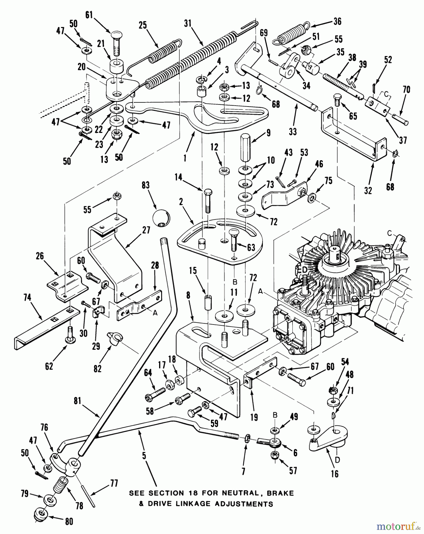  Toro Neu Mowers, Lawn & Garden Tractor Seite 1 42-11B501 (211-5) - Toro 211-5 Tractor, 1989 HYDROSTATIC TRANSAXLE-CONTROL LINKAGE