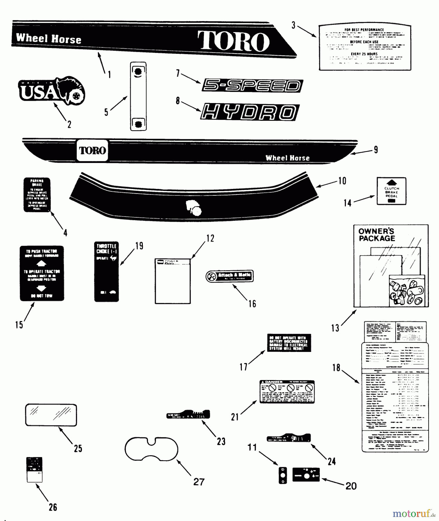  Toro Neu Mowers, Lawn & Garden Tractor Seite 1 32-12BEA3 (212-H) - Toro 212-H Tractor, 1991 (1000001-1999999) DECAL & MISCELLANEOUS PARTS ASSEMBLY