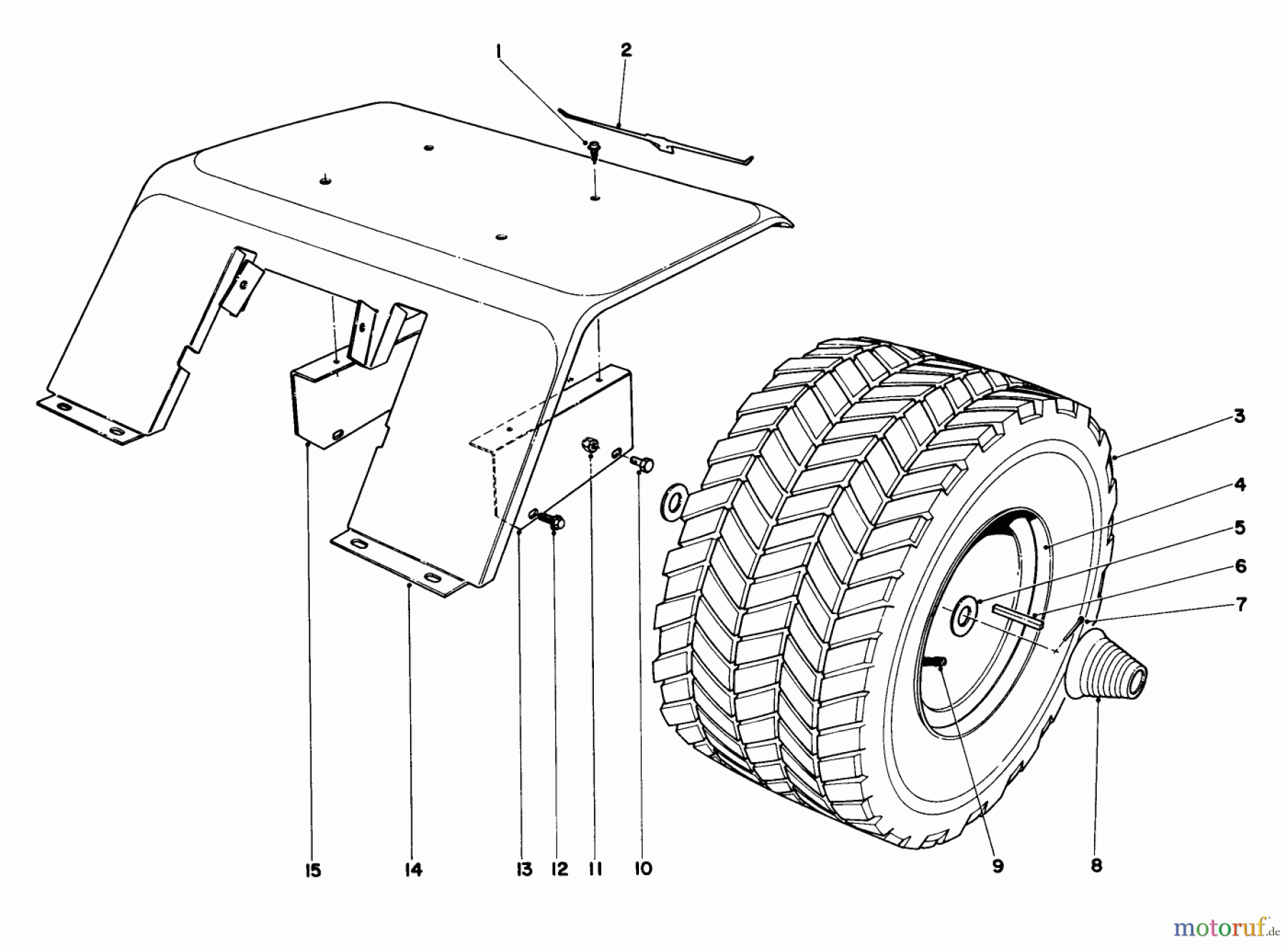  Toro Neu Mowers, Lawn & Garden Tractor Seite 1 55055 (800) - Toro 800 Electric Lawn Tractor, 1971 (1000001-1999999) REAR TIRE AND FENDER ASSEMBLY