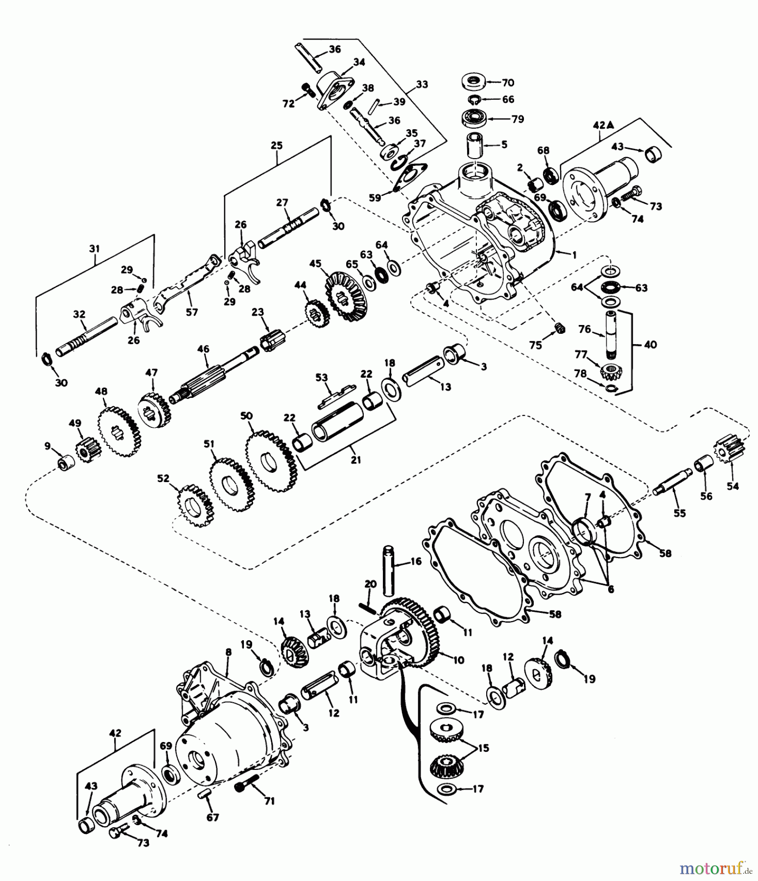  Toro Neu Mowers, Lawn & Garden Tractor Seite 1 55166 (880) - Toro 880 Electric Tractor, 1972 (2000001-2999999) TRANSAXLE PEERLESS MODEL NO. 615 ASSEMBLY