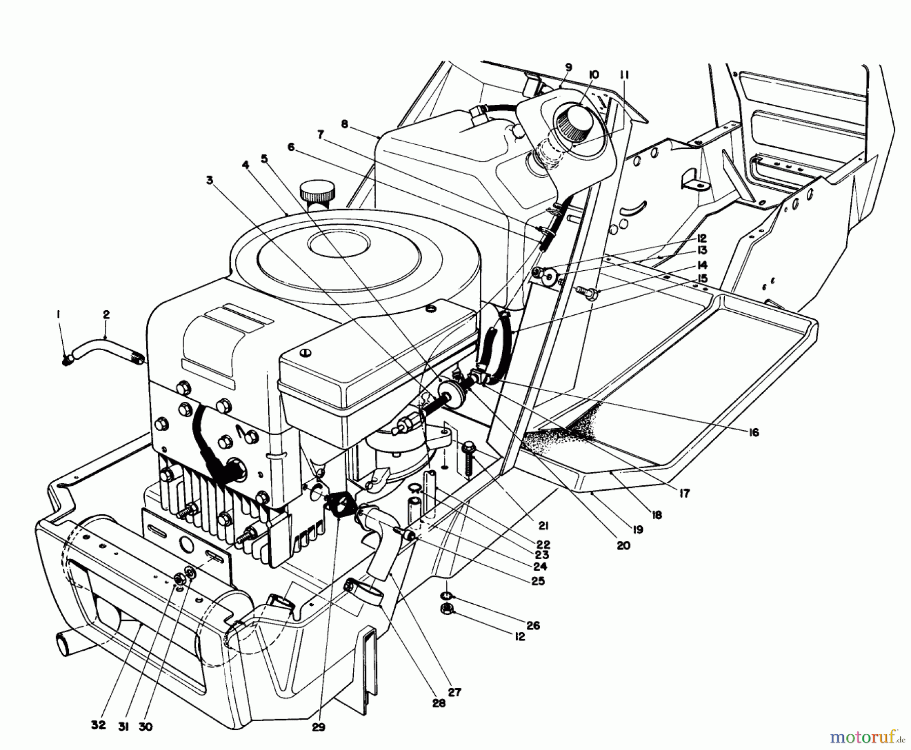  Toro Neu Mowers, Lawn & Garden Tractor Seite 1 57300 (8-32) - Toro 8-32 Front Engine Rider, 1984 (4000001-4999999) ENGINE ASSEMBLY MODEL 57360