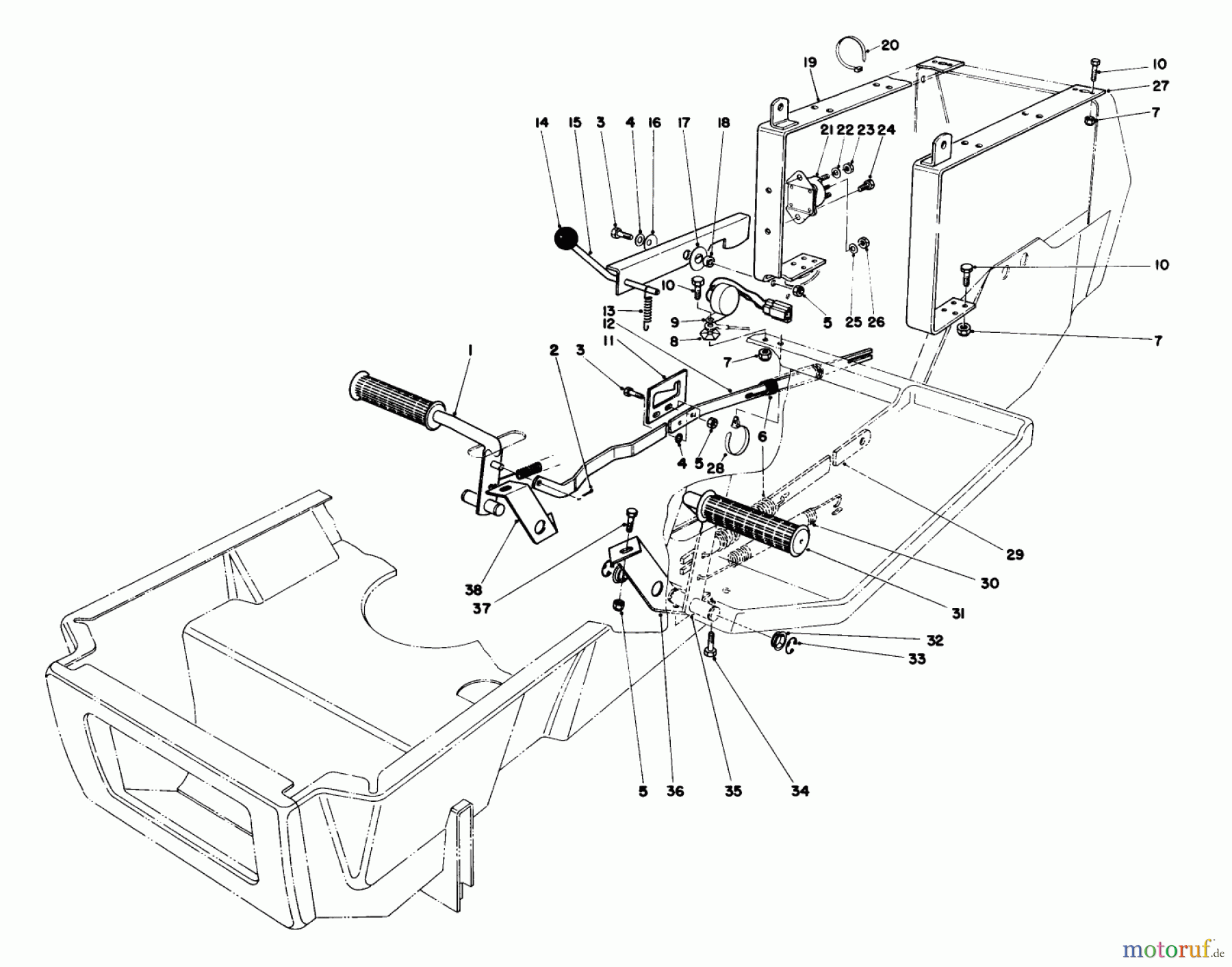  Toro Neu Mowers, Lawn & Garden Tractor Seite 1 57360 (11-32) - Toro 11-32 Lawn Tractor, 1985 (5000001-5999999) BRAKE & CLUTCH PEDAL ASSEMBLY