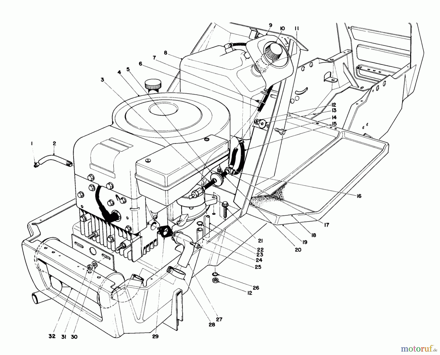  Toro Neu Mowers, Lawn & Garden Tractor Seite 1 57300 (8-32) - Toro 8-32 Front Engine Rider, 1985 (5000001-5999999) ENGINE ASSEMBLY MODEL 57360