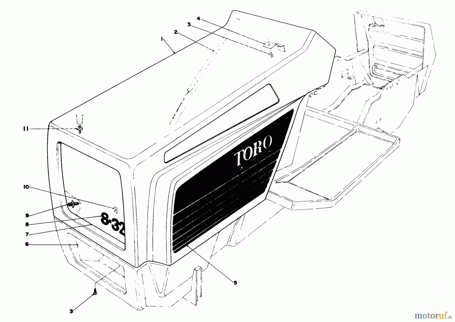  Toro Neu Mowers, Lawn & Garden Tractor Seite 1 57300 (8-32) - Toro 8-32 Front Engine Rider, 1985 (5000001-5999999) HOOD ASSEMBLY MODEL 57300