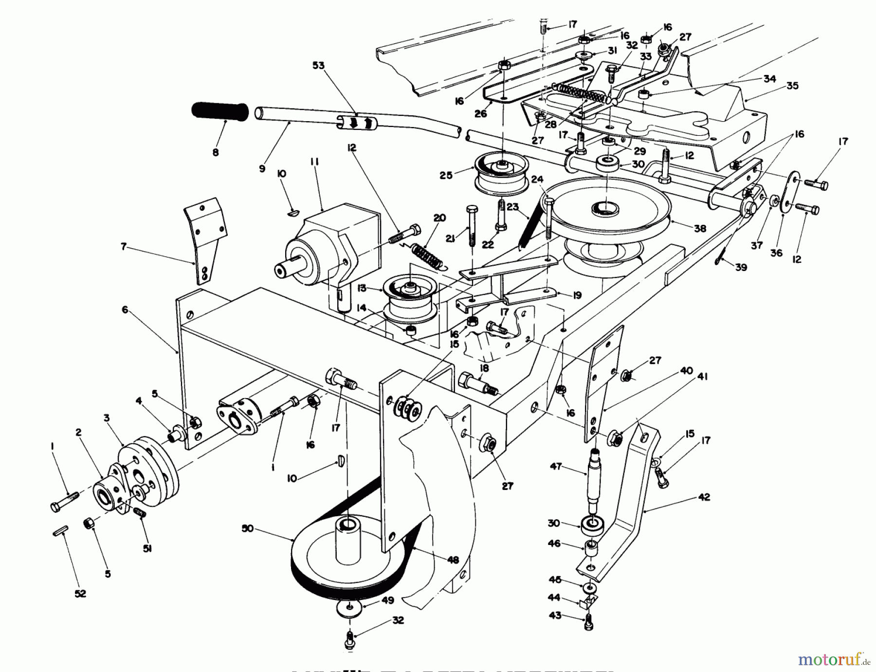  Toro Neu Mowers, Lawn & Garden Tractor Seite 1 57360 (11-32) - Toro 11-32 Lawn Tractor, 1986 (6000001-6999999) FRAME & PULLEY ASSEMBLY 36